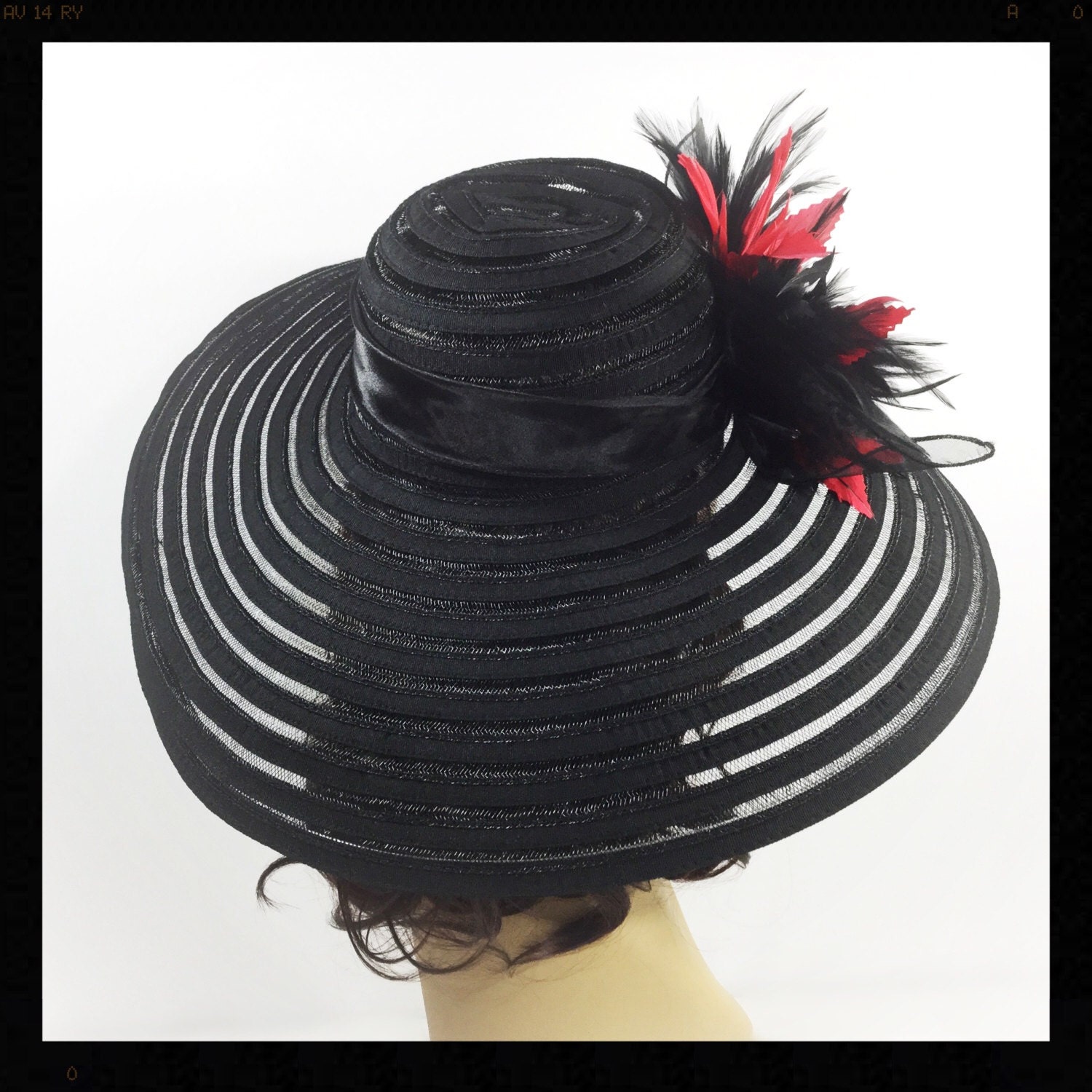 Stunning Red & Black Tea Party Hat, Summer Hat, Dress Up Hat, Headpiece