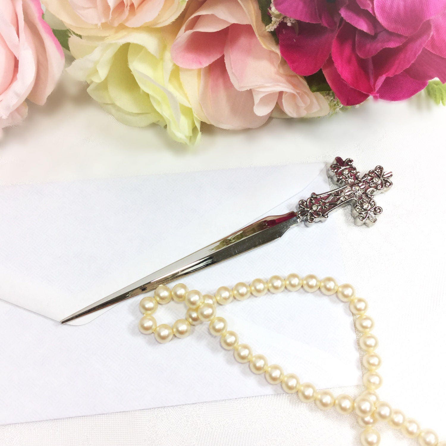 Chic Silver Cross Letter Opener, Vintage Office Decor, Vintage Drsk