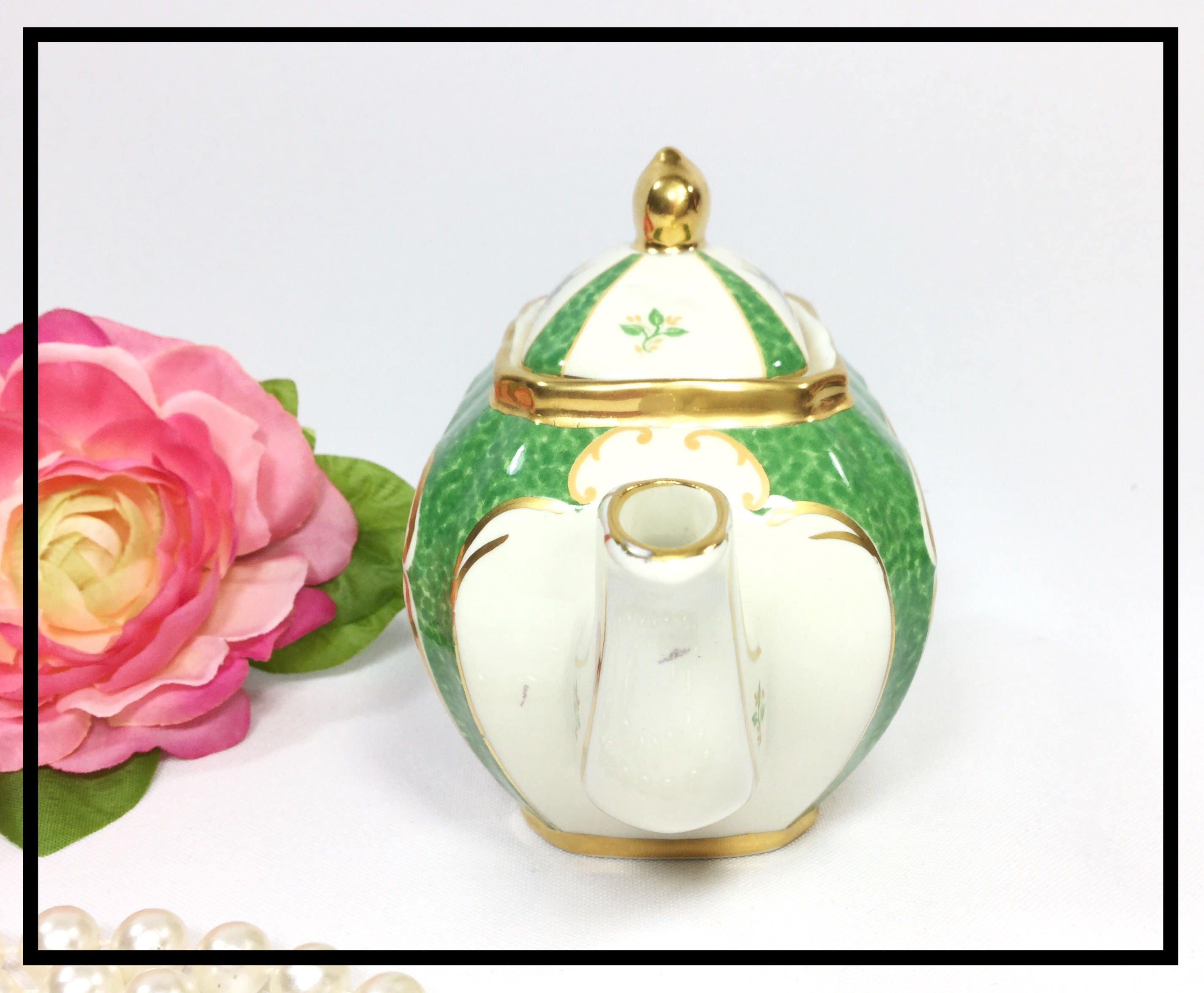 Green Cubed Sadler Heritage Teapot, Evesham 4736, Sadler English Floral