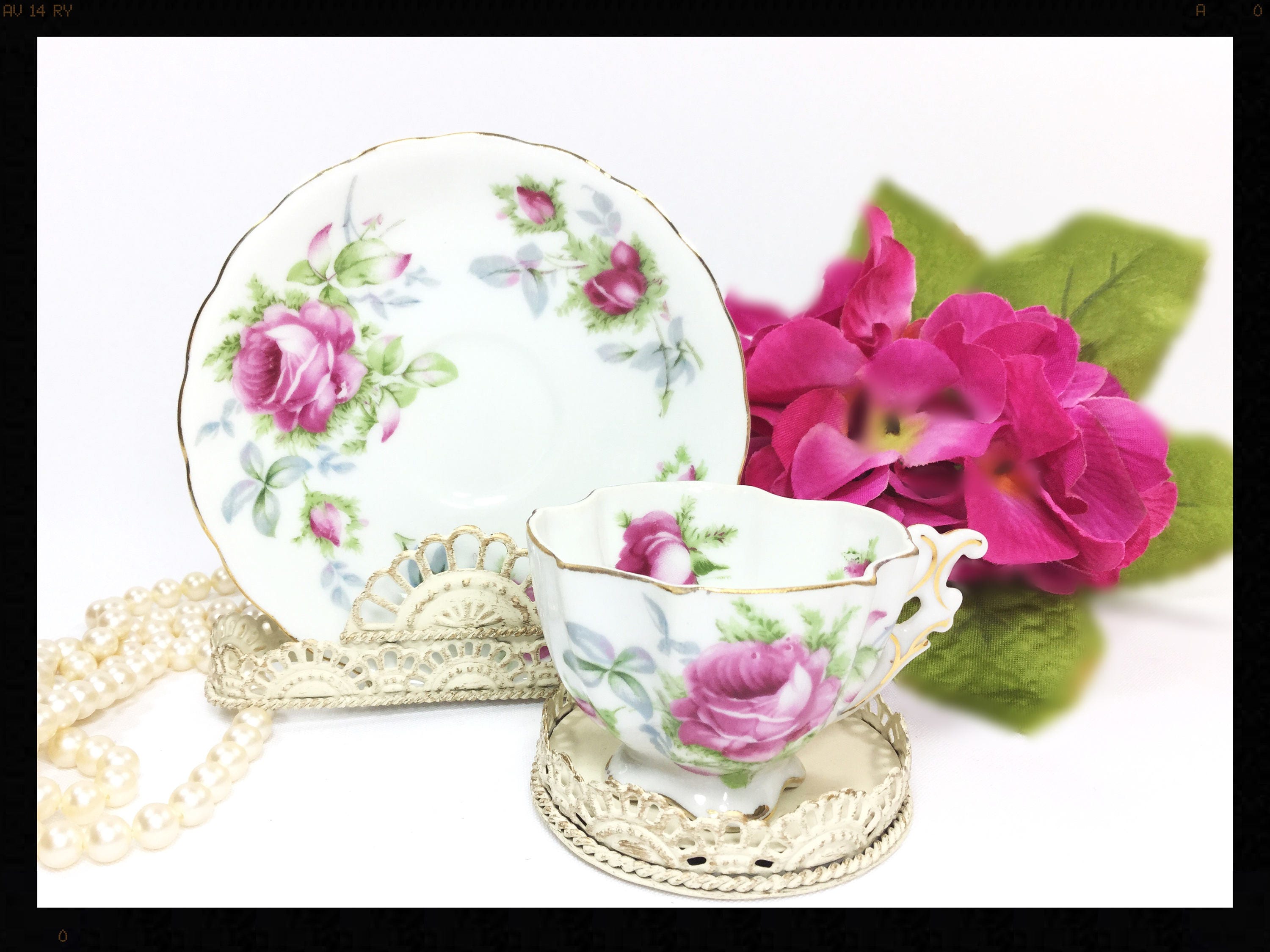 Lefton Teacup and Saucer, Japan Teacup and Saucer, Victorian Tea