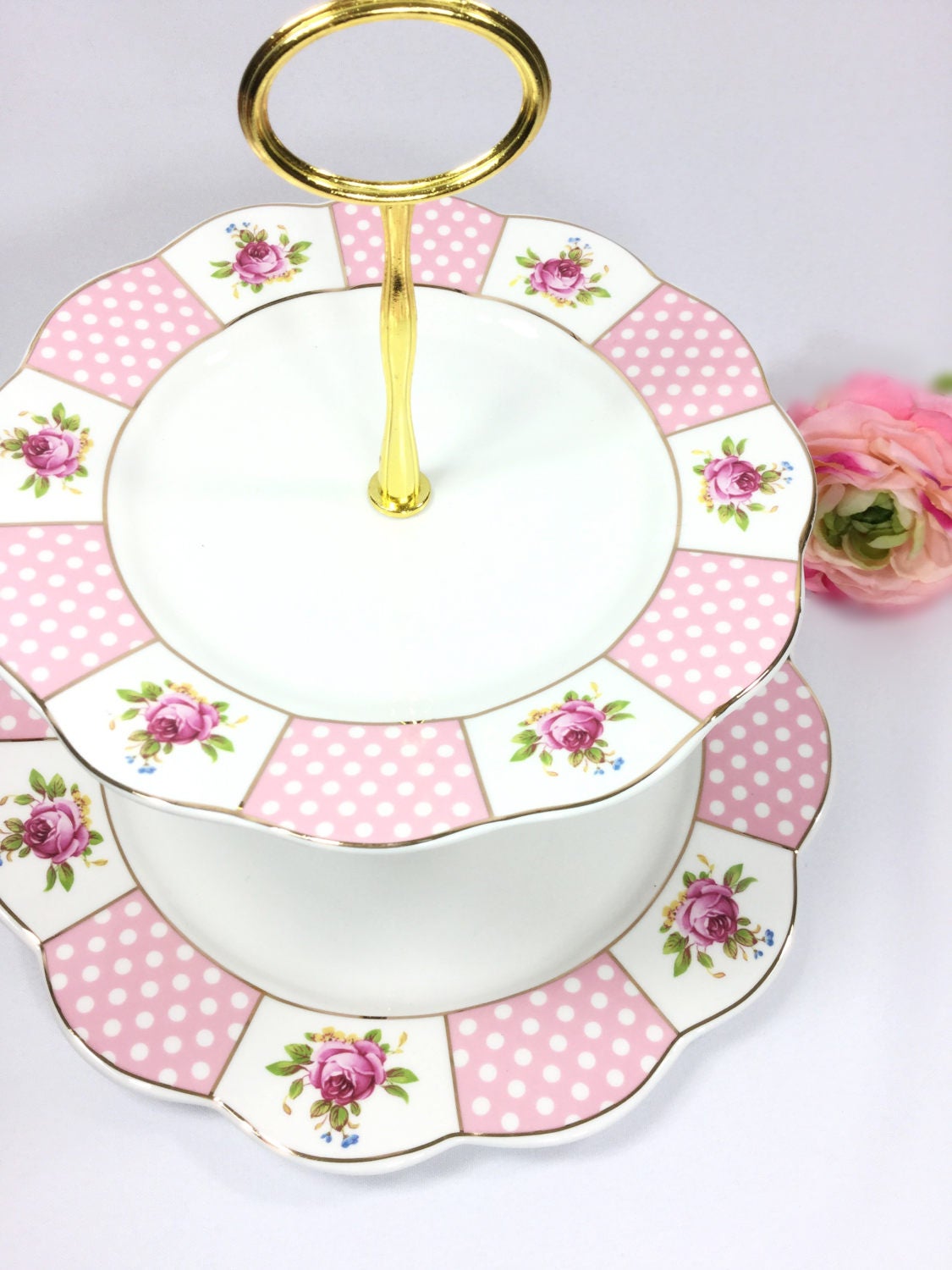 2 Tier Server, Pink Rose 2 Tier Server, Pink Serving Tray, Pink Tid Bit