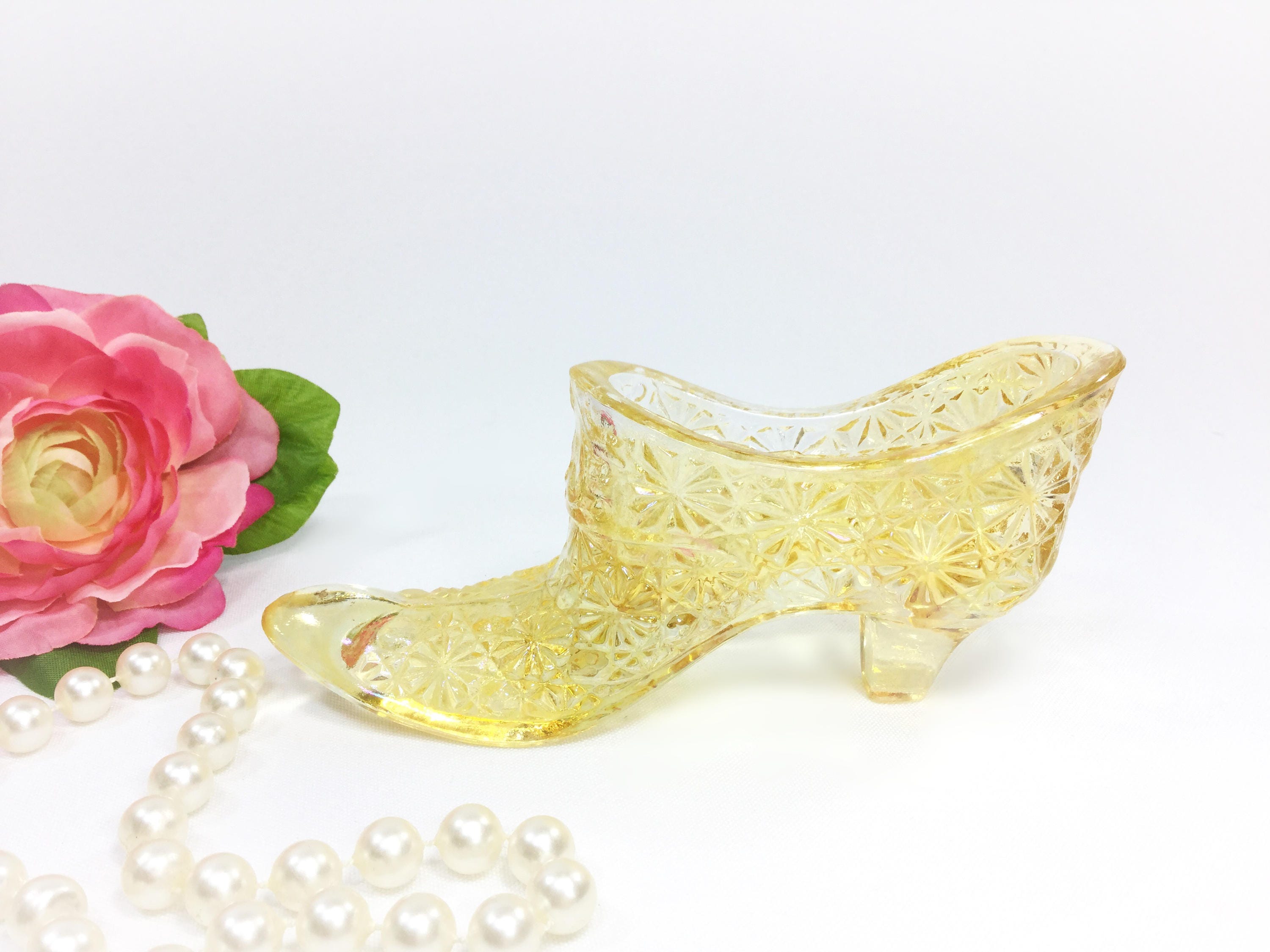 Vintage Fenton Amber Iridescent Glass Shoe, Fenton Iridescent Glass