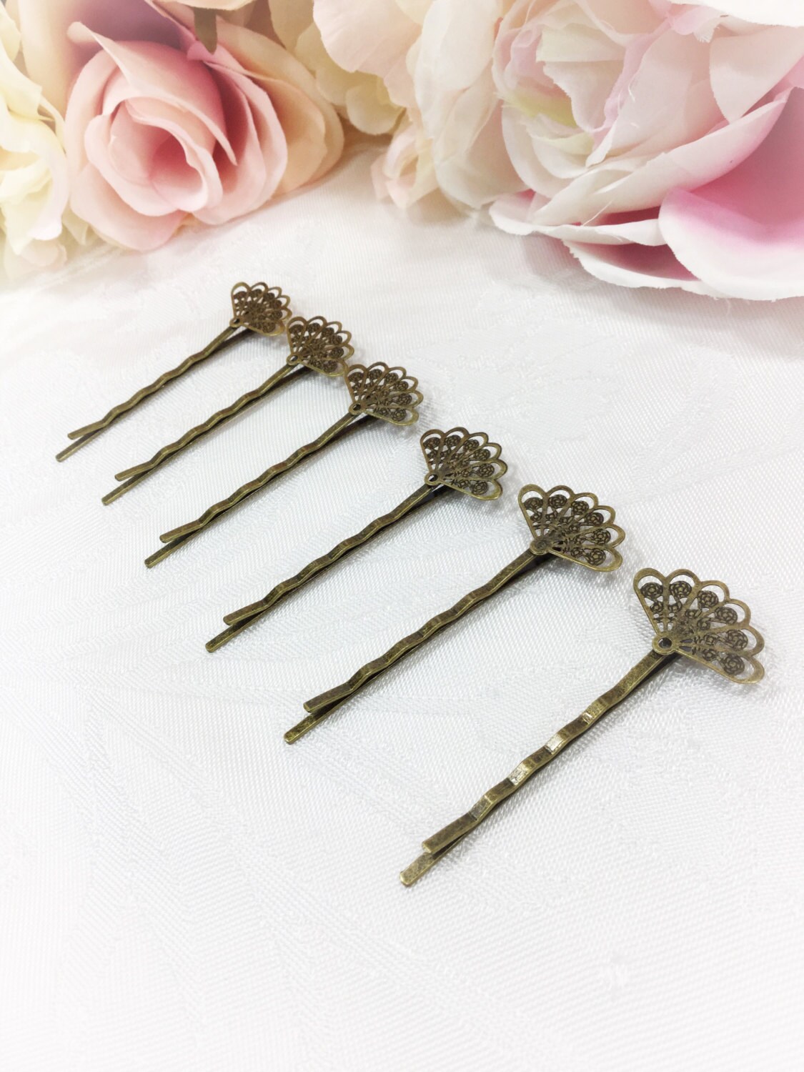 6 Pc. Antique Bronze Hair Clips, Bobby Pins, Barrette, Vintage