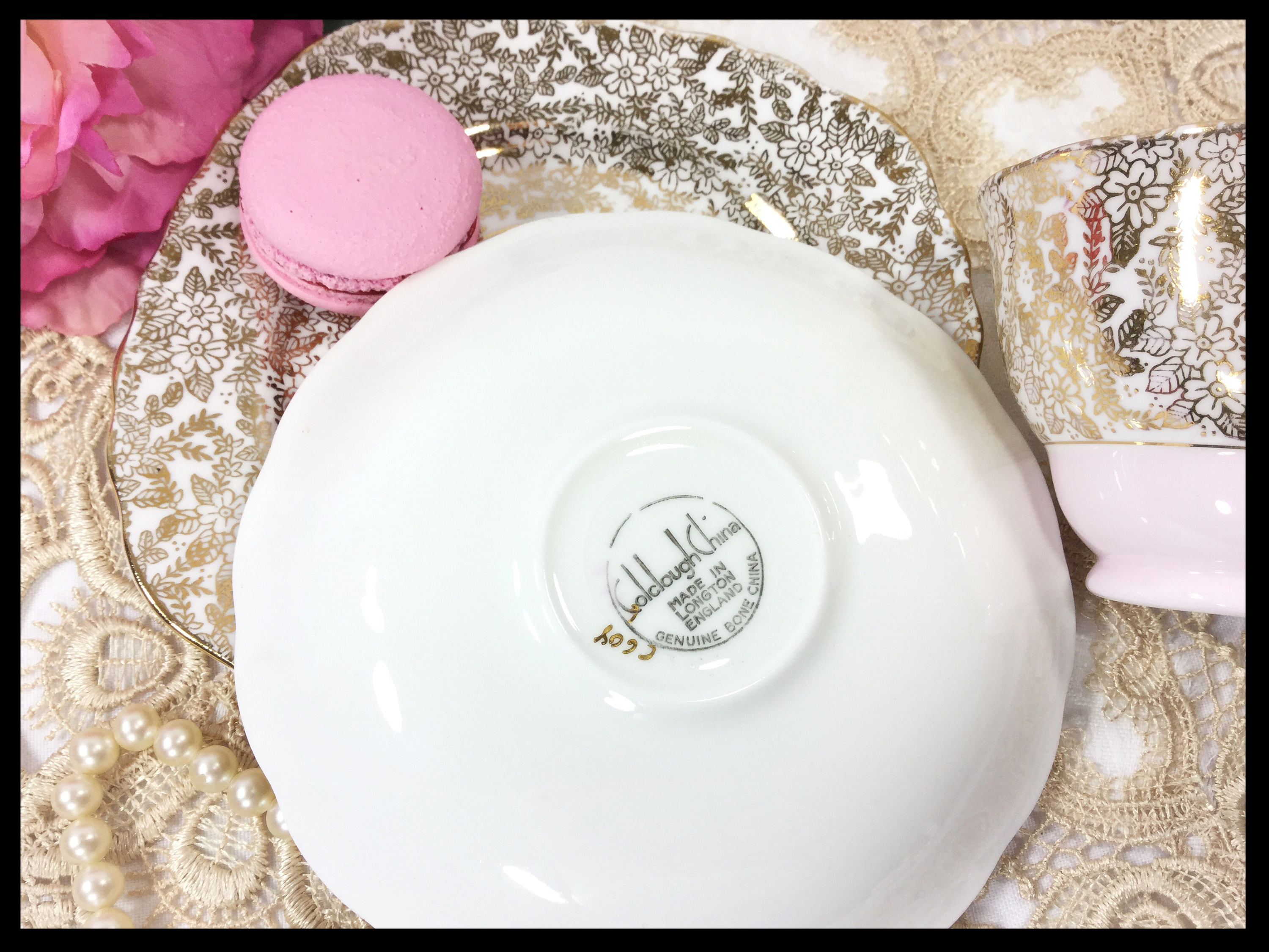 Colclough Pink Tea Set, Pink & Gold Tea Trio, English Bone China Tea