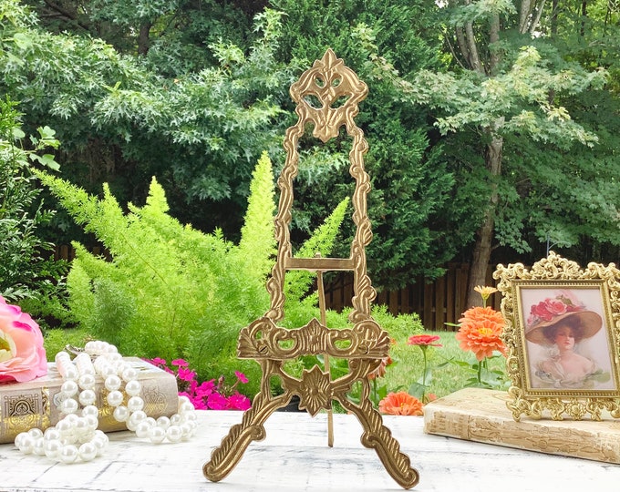 Large Gold Easel, Gold Book Stand, Brass Easel, Plate Display Stand, Picture Frame Stand #B683