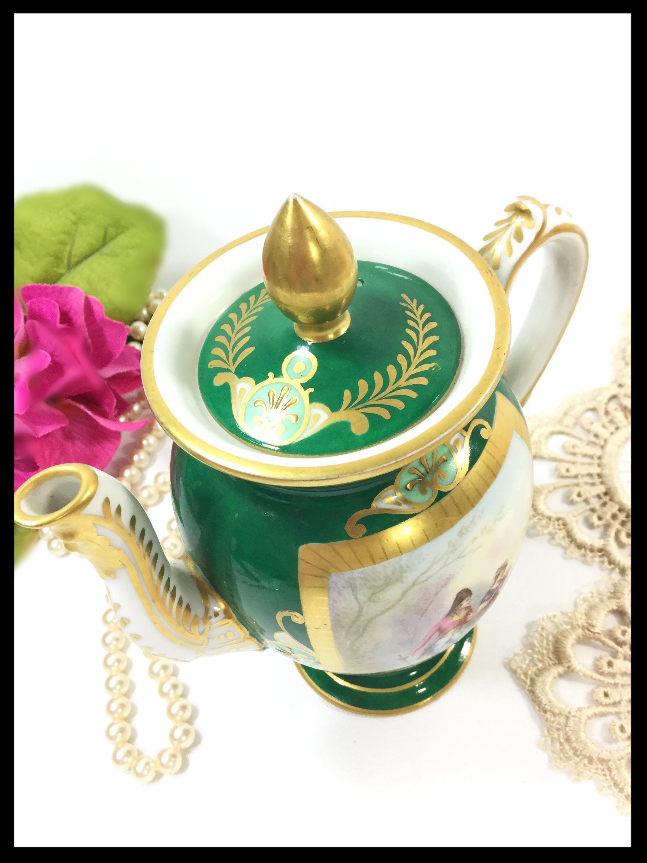 Handpainted French Teapot, French Portrait Teapot For Tea Party