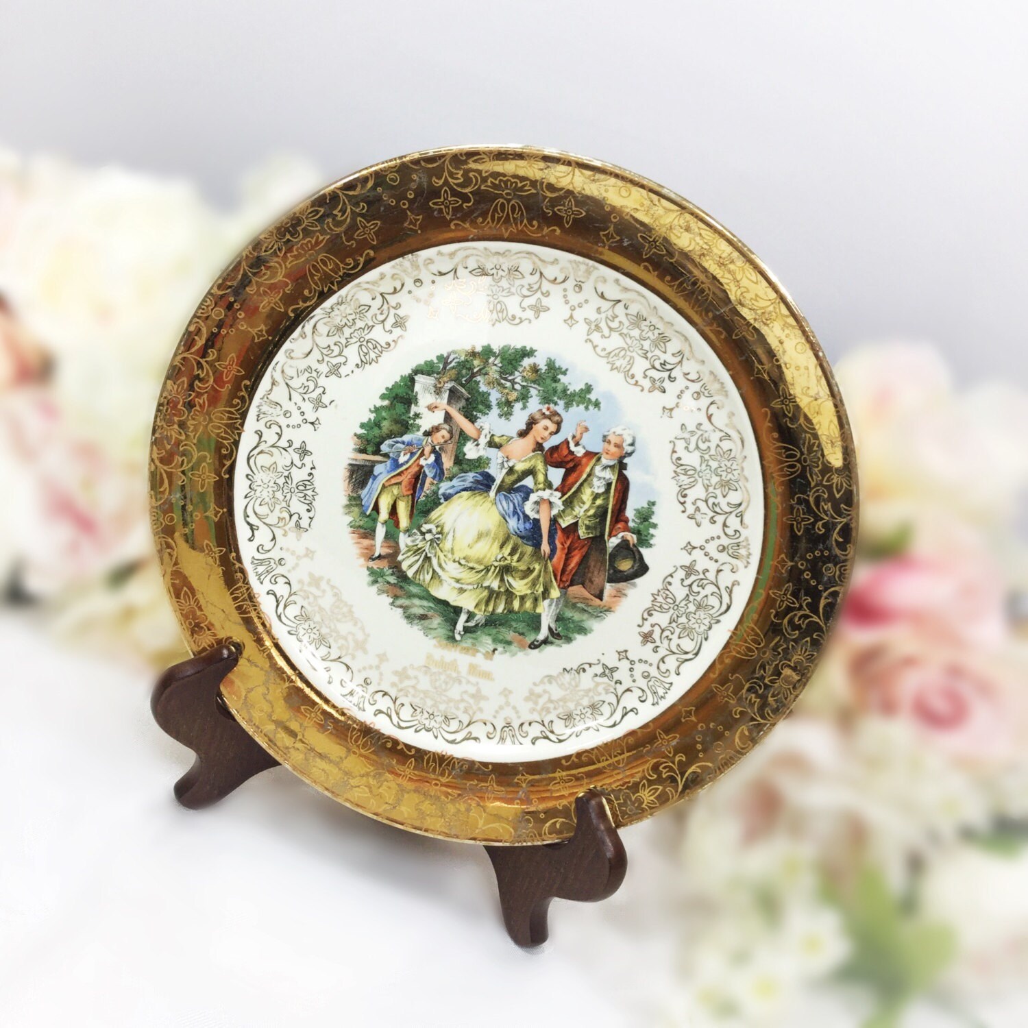 Warranted 22 kt Gold Handpainted Colonial Couple Display ...