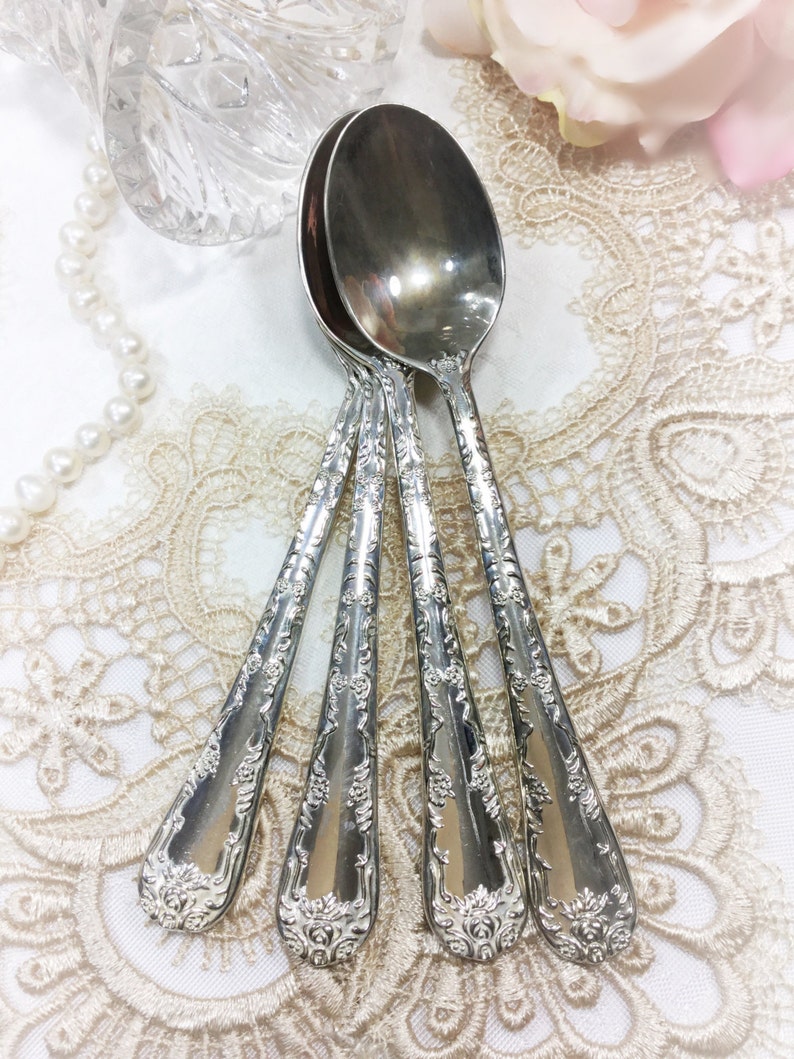 Vintage Ornate WM Rogers & Son Flatware, Set of 4 Teaspoons, Replacement Flatware, Tableware #968 image 2