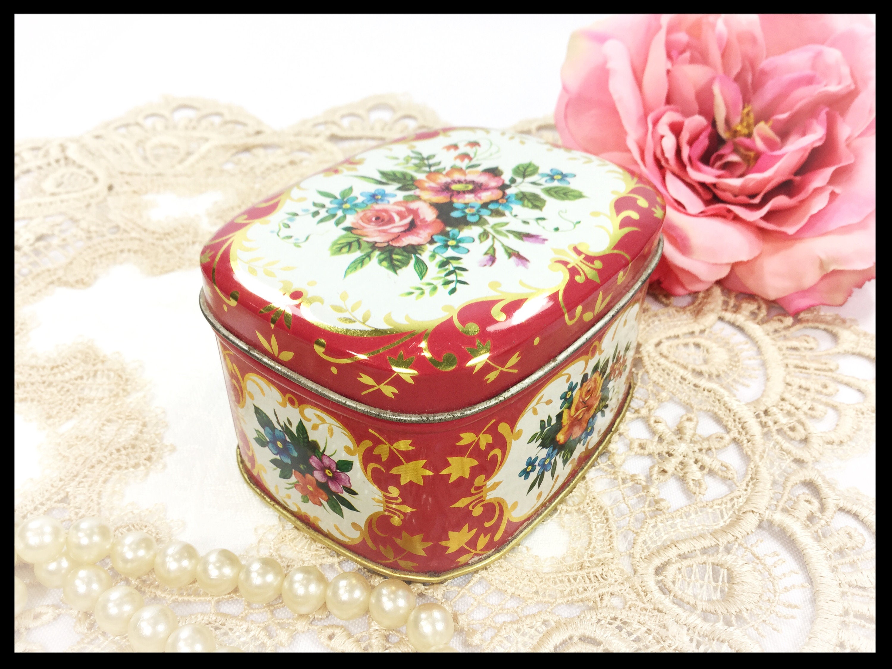 Victorian Inspired Floral Tea Tin, Floral Tin Tea Caddy, Tea Storage