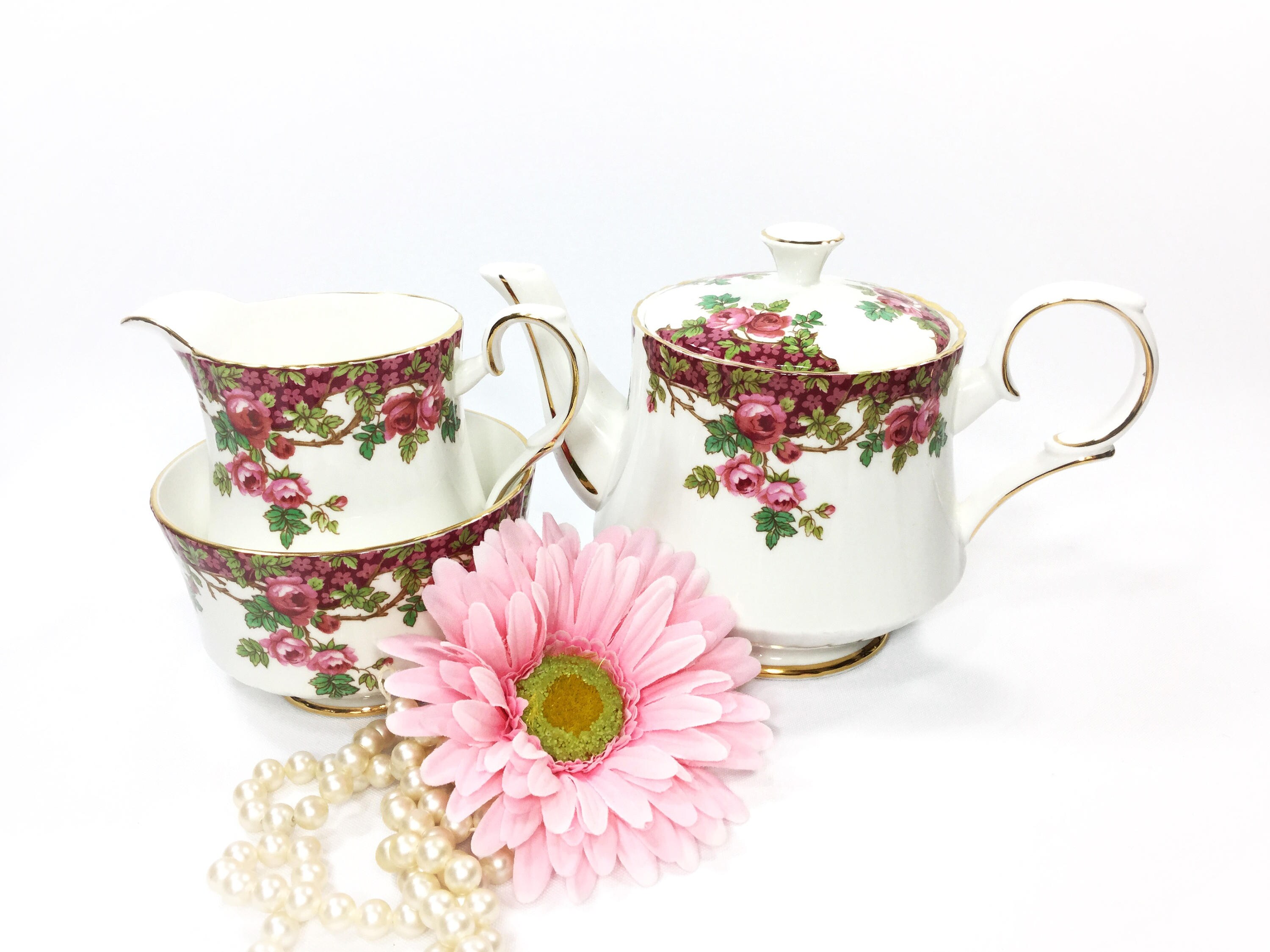 Royal Stafford English Teapot, Olde English Garden 3 Piece Tea Set