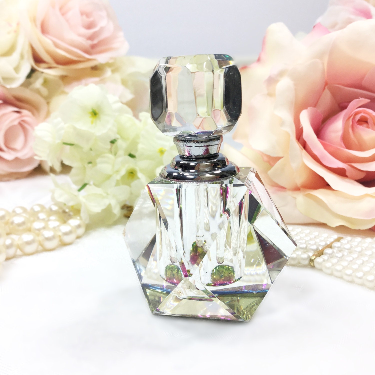 Retro Multi Colored Glass Perfume Bottle, Vintage Perfume Bottle for