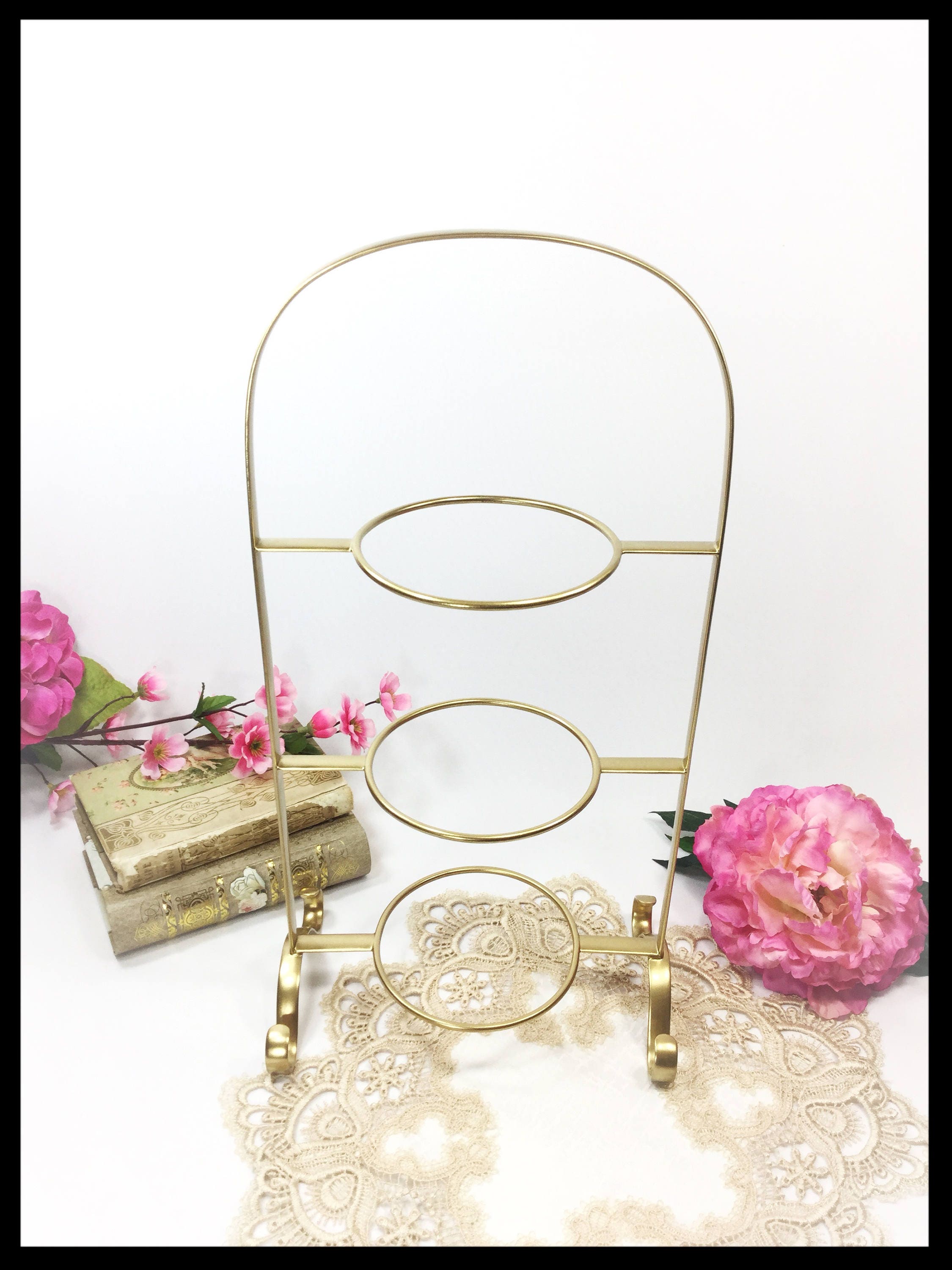 English Gold 3 Tier Gold Tea Cup Display Stand, Teacup Holder, Teacup