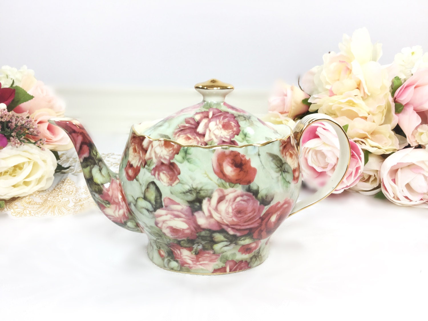 RESERVED Full Sized Floral Fine Porcelain Teapot for Tea Set, Tea