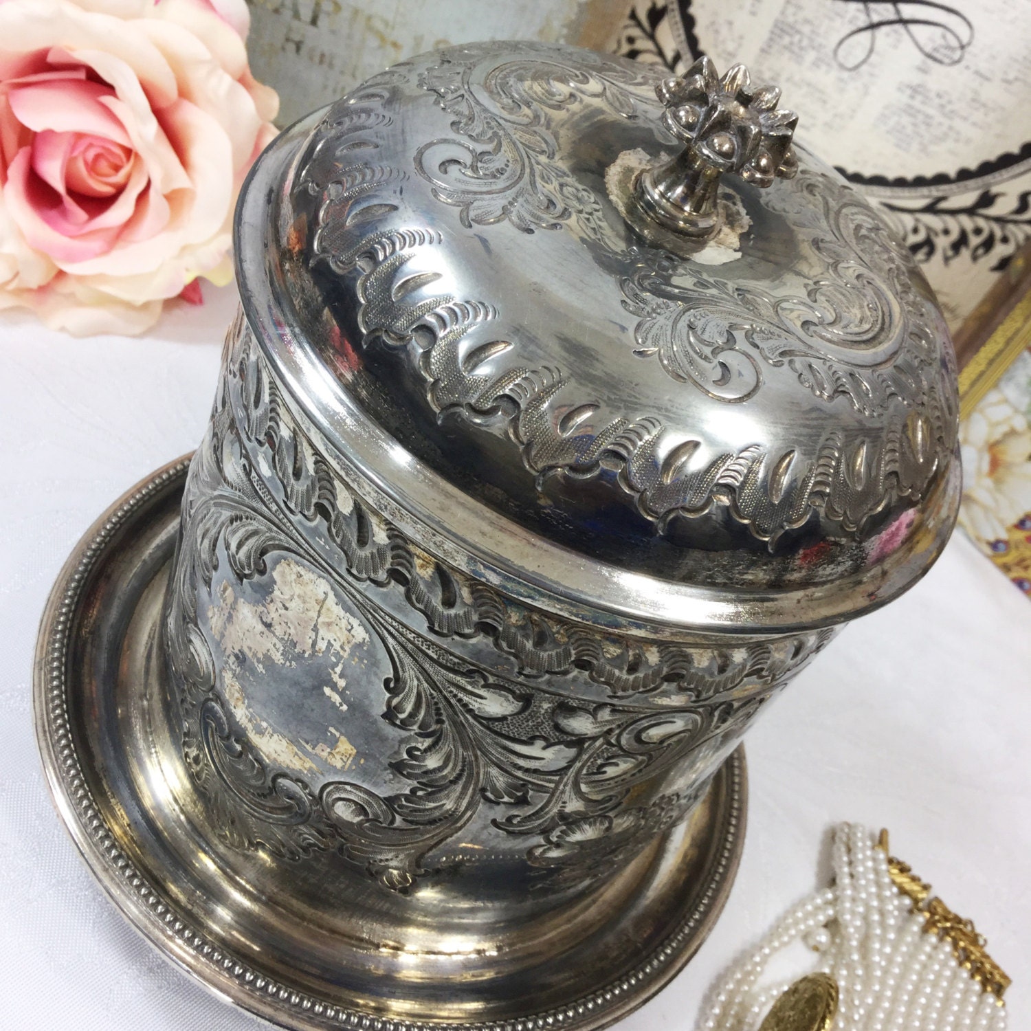 Ornate Antique Silver Plated JD&S EP Tea Caddy, Tea Box, Biscuit Box