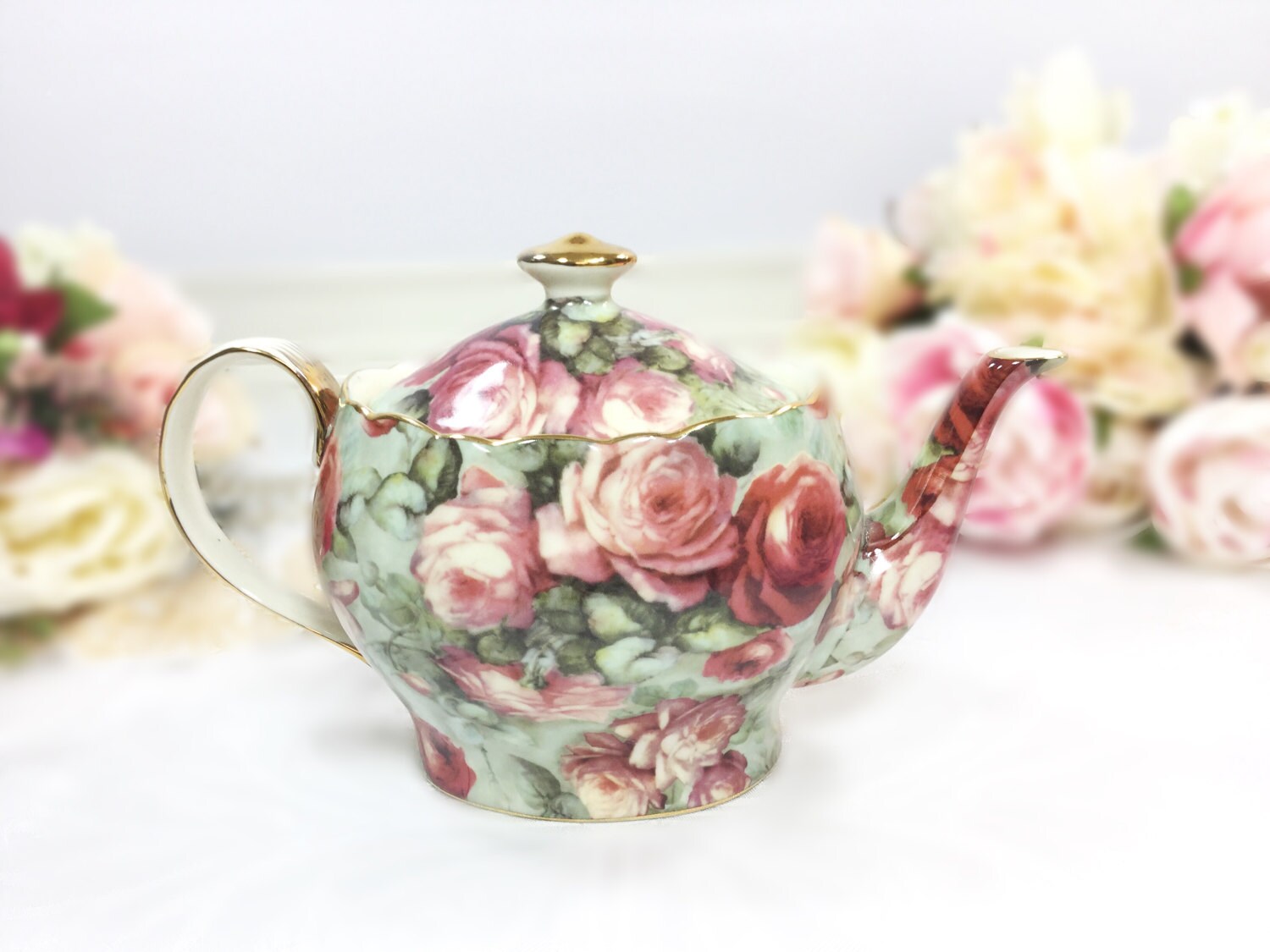 RESERVED Full Sized Floral Fine Porcelain Teapot for Tea Set, Tea