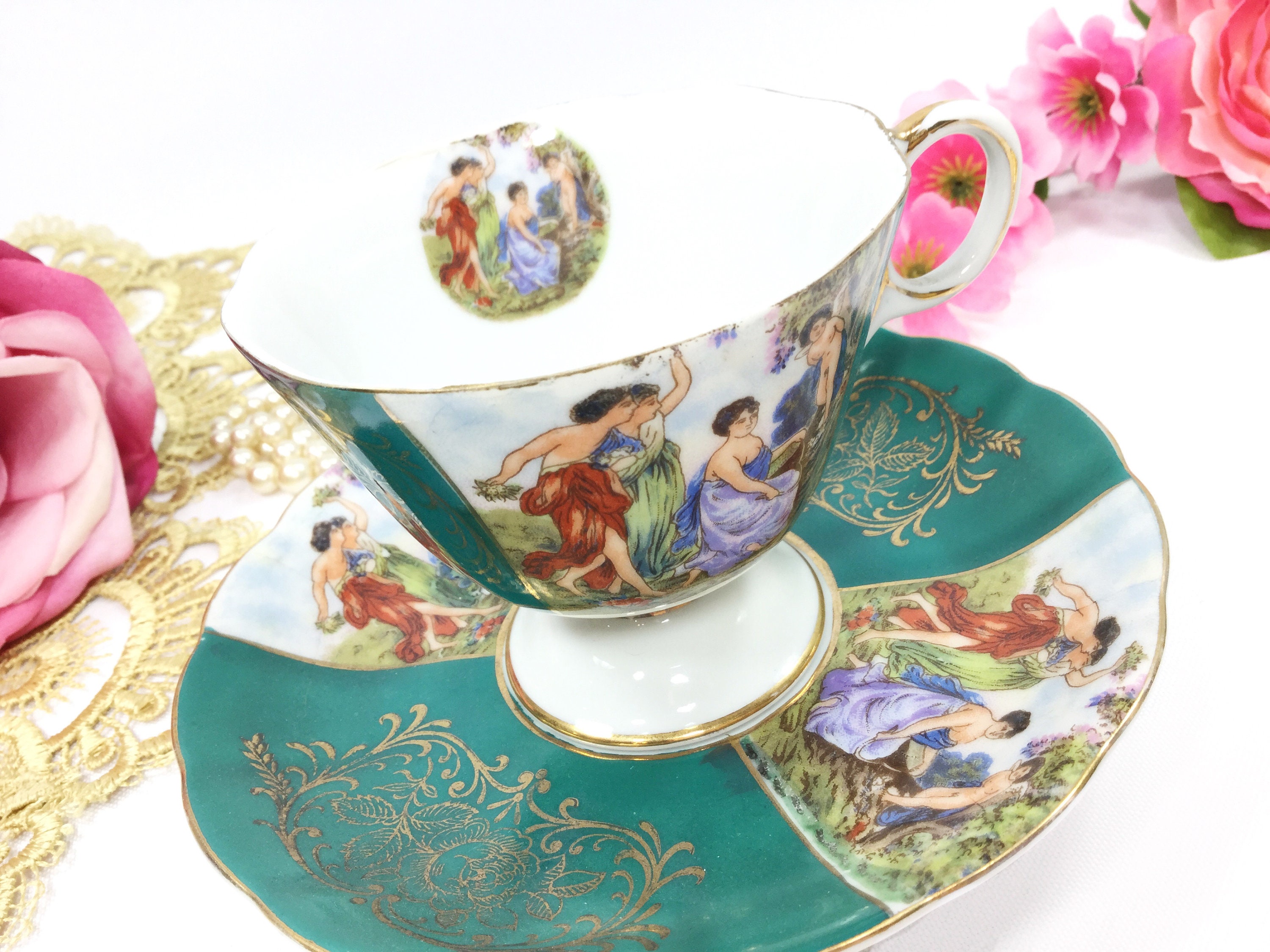 LM Royal Halsey Footed Cup And Saucer, Very Fine Bone China Tea Cup