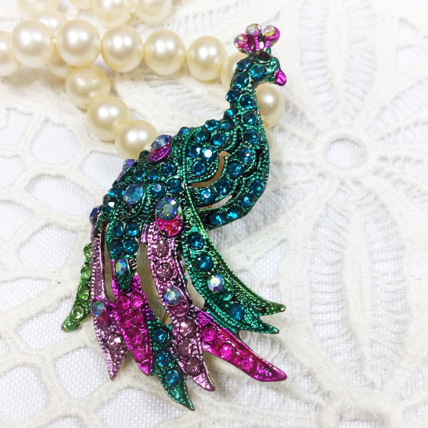Colorful Blue Peacock Brooch, Peacock Pin For Mothers Day, Bridesmaid