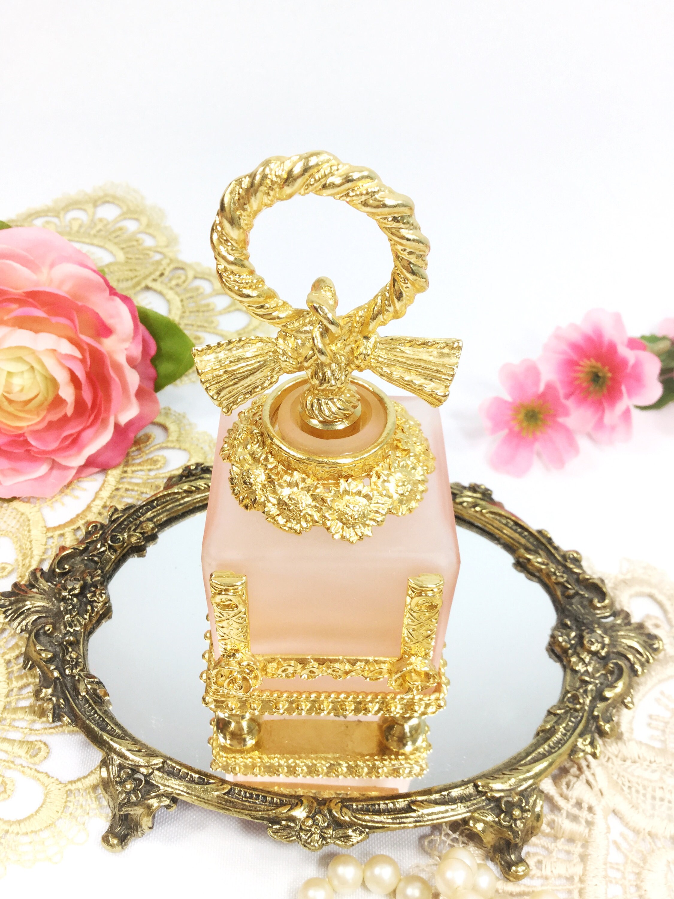 Elegant Pink & Gold Perfume Bottle, Vintage Perfume Bottle for Vanity
