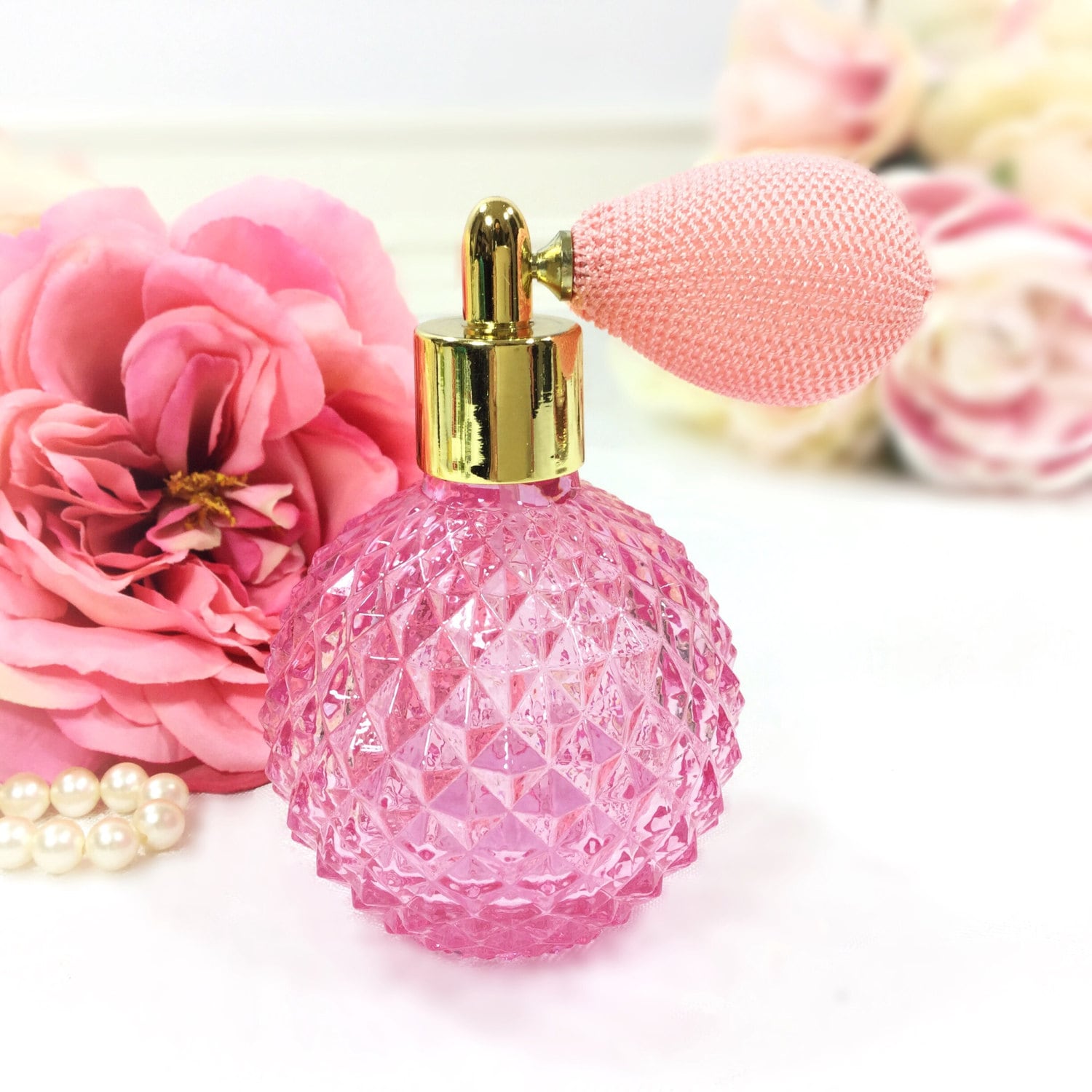 Perfume or for Bottle Spray Decor, Diamond - Decor Pink Etsy Perfume A618 Pink Regency Vanity Hollywood Cut Boudoir Atomizer,