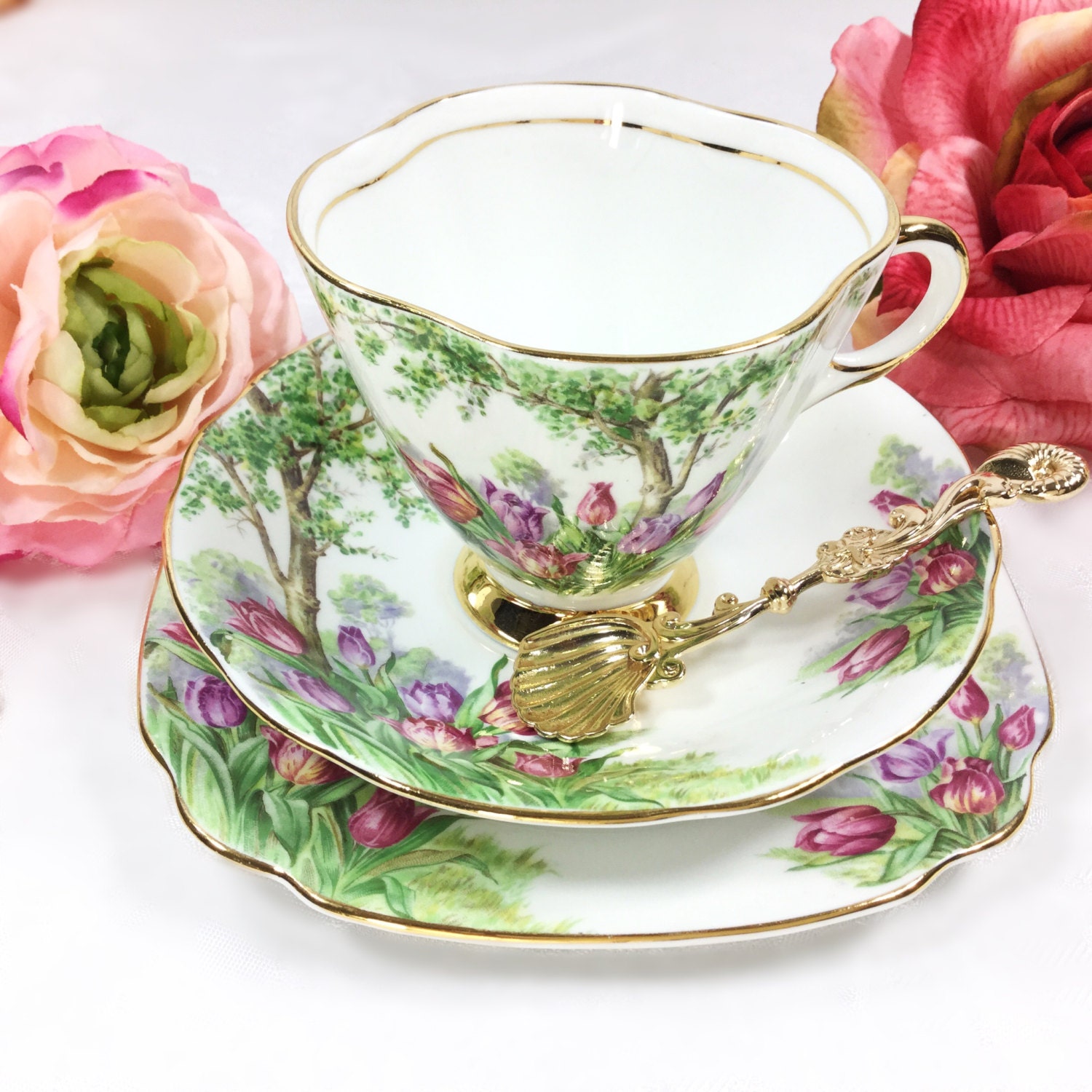 Windsor Aurora Tea Trios Cups Saucers Side Plates Cake Jug 