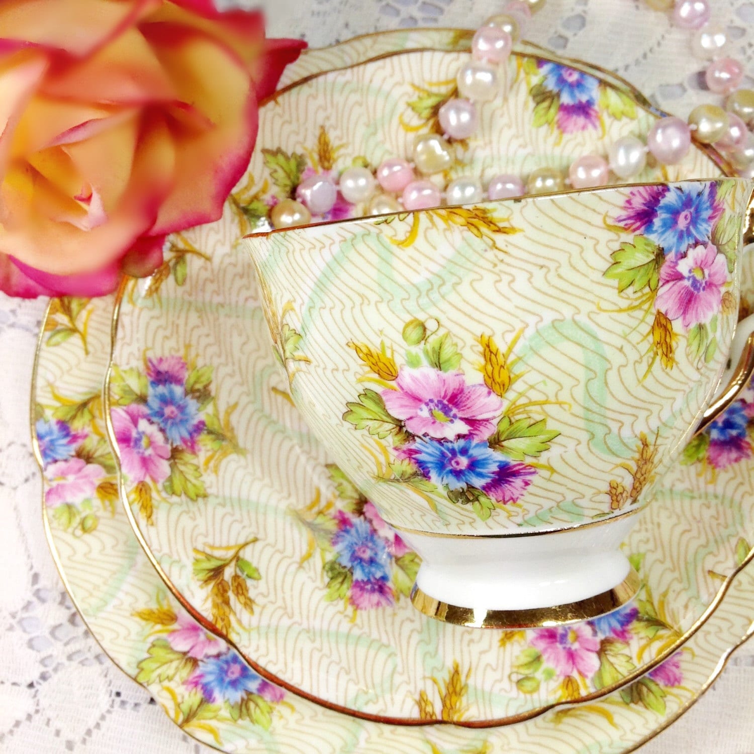 21 Piece Royal Stafford Elizabeth Green Floral Fine Bone China English