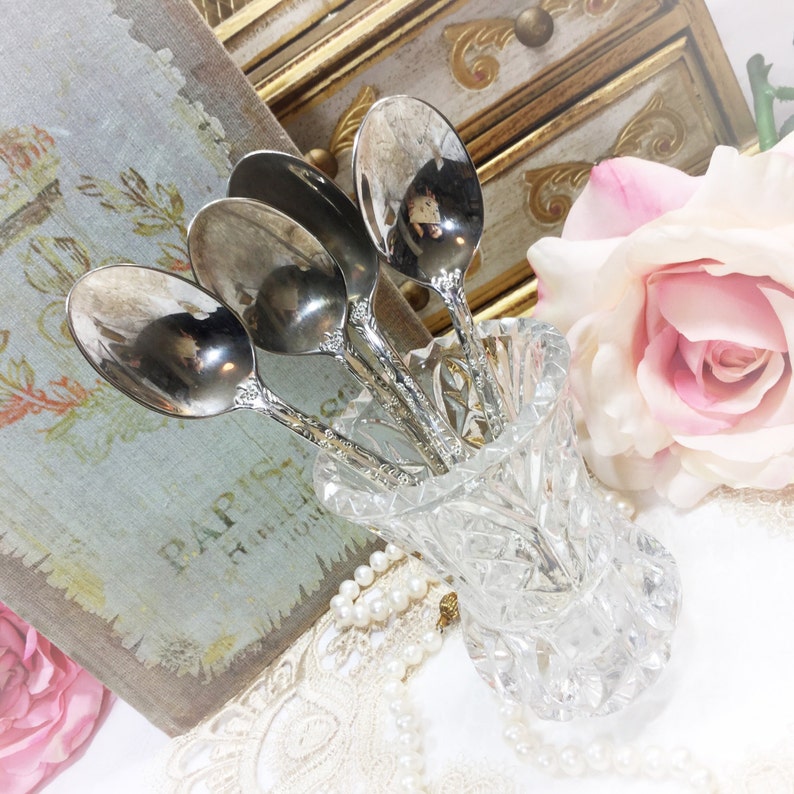 Vintage Ornate WM Rogers & Son Flatware, Set of 4 Teaspoons, Replacement Flatware, Tableware #968 image 3
