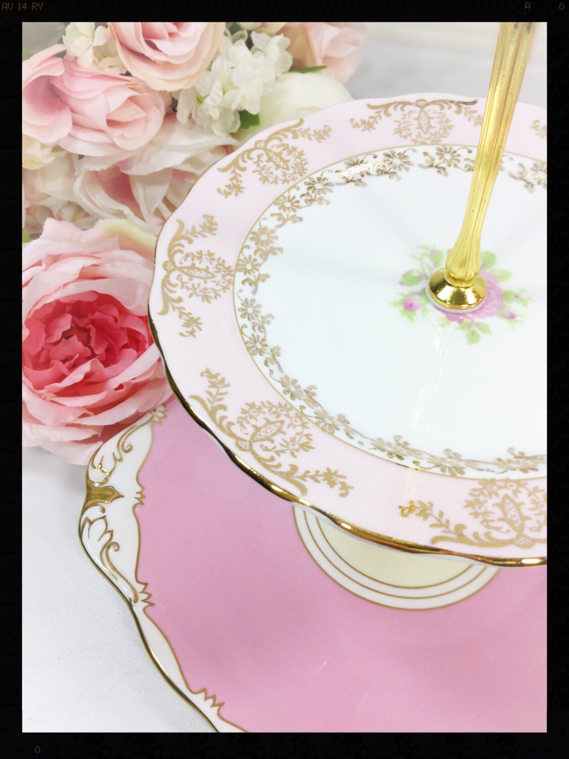 Pink Floral 3 Tier Dessert Cake Serving Tray, Sandwich Platter Serving