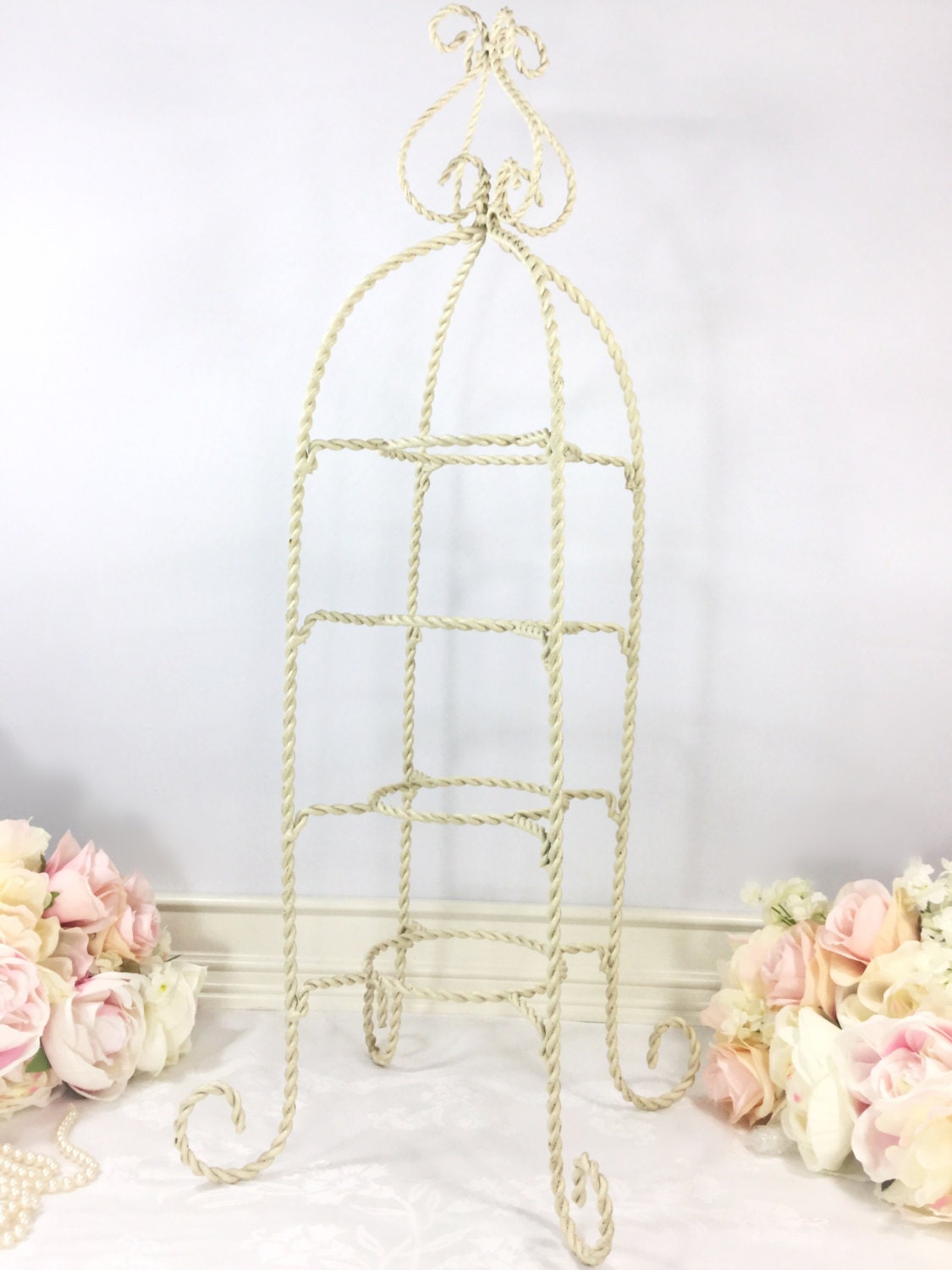 XL 4 Tier Twisted Metal Shabby Chic Tea Cup and Saucer Display Stand