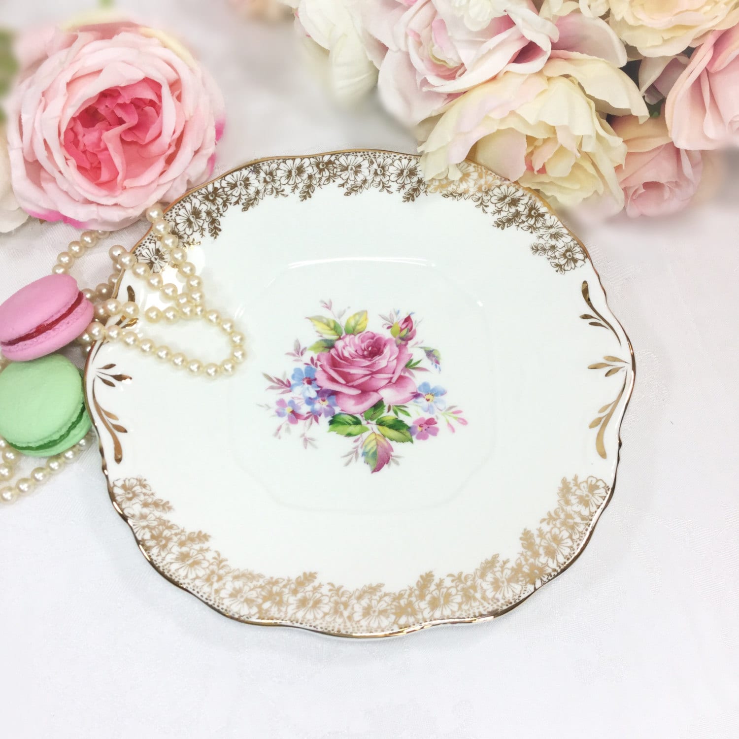 Balfour China Foral English Cake Plate, Fine Bone China Serving Plate