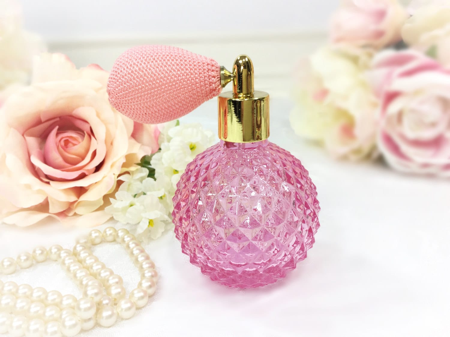 Decor Perfume Regency for Spray or Hollywood Perfume Pink A618 - Vanity Cut Boudoir Bottle Atomizer, Etsy Diamond Pink Decor,