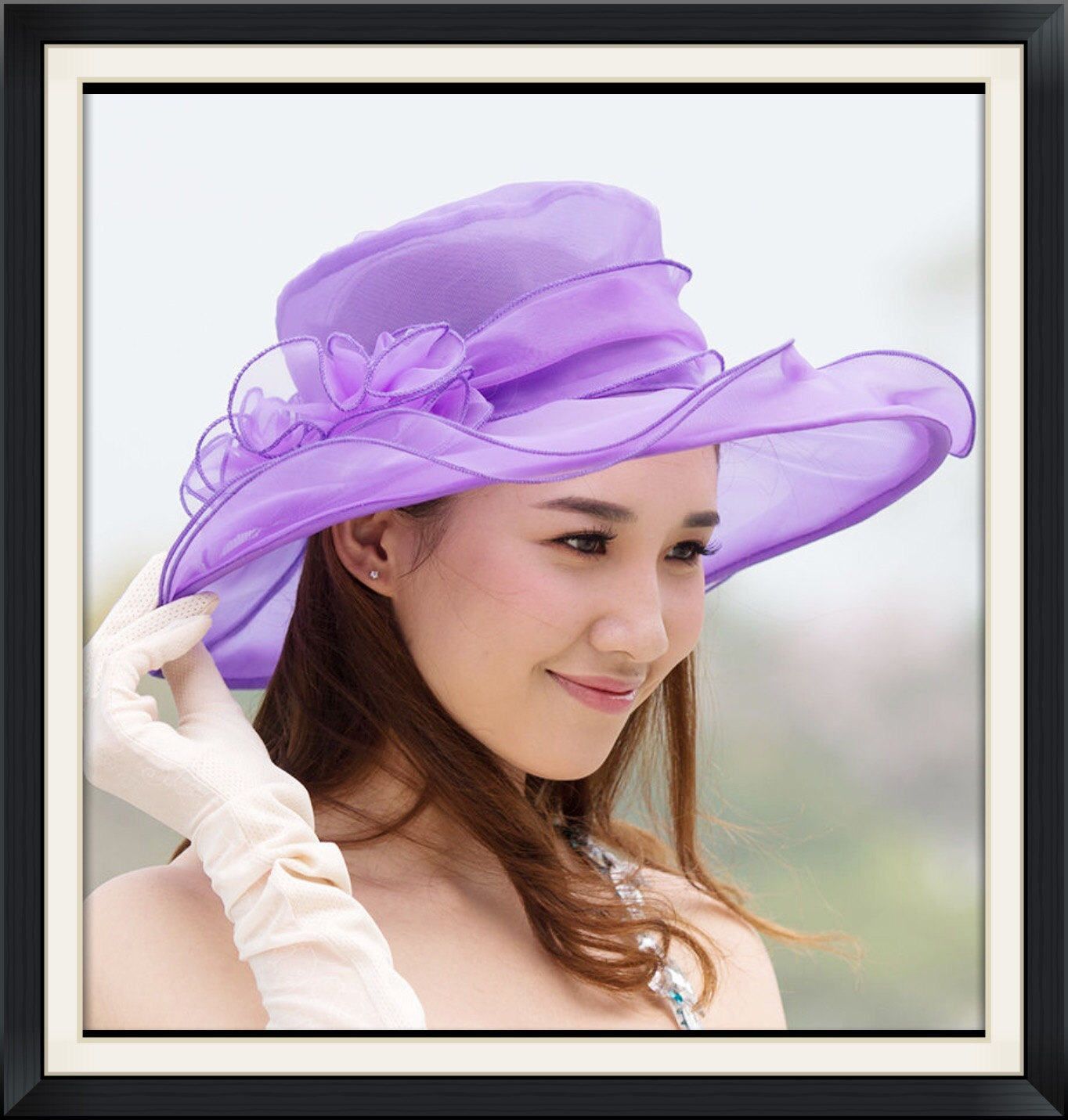 Ladies Sheer Purple Tea Party Hat, Purple Summer Hat, Dress Up Hat