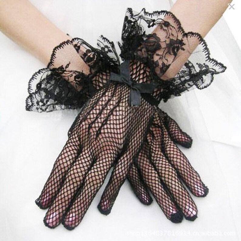 Ladies Black Lace Above Wrist Length Gloves W/ Lace Etsy