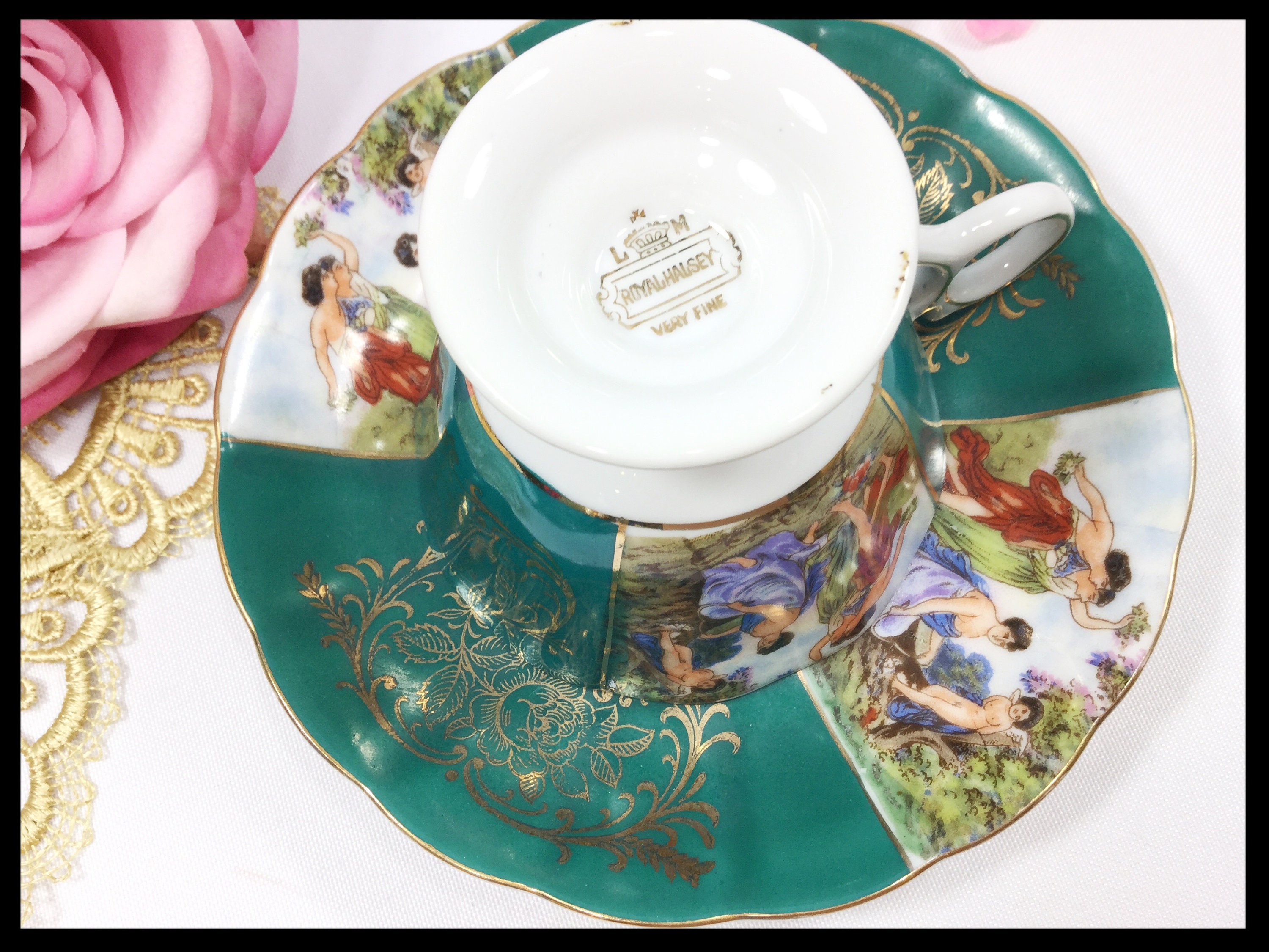 LM Royal Halsey Footed Cup And Saucer, Very Fine Bone China Tea Cup