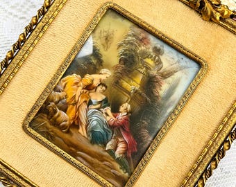 Antique Curved Glass Hand Painted Painting, Francois Boucher "Charms of Country Life" # B773