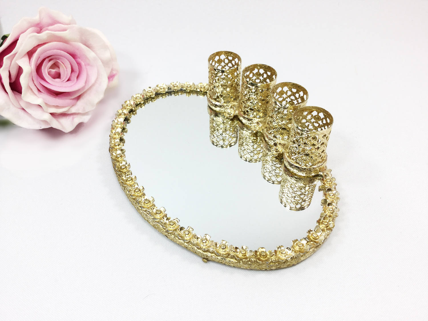 Gold Plated Ormolu Lipstick Holder, Gold Ormolu Lipstick Mirrored