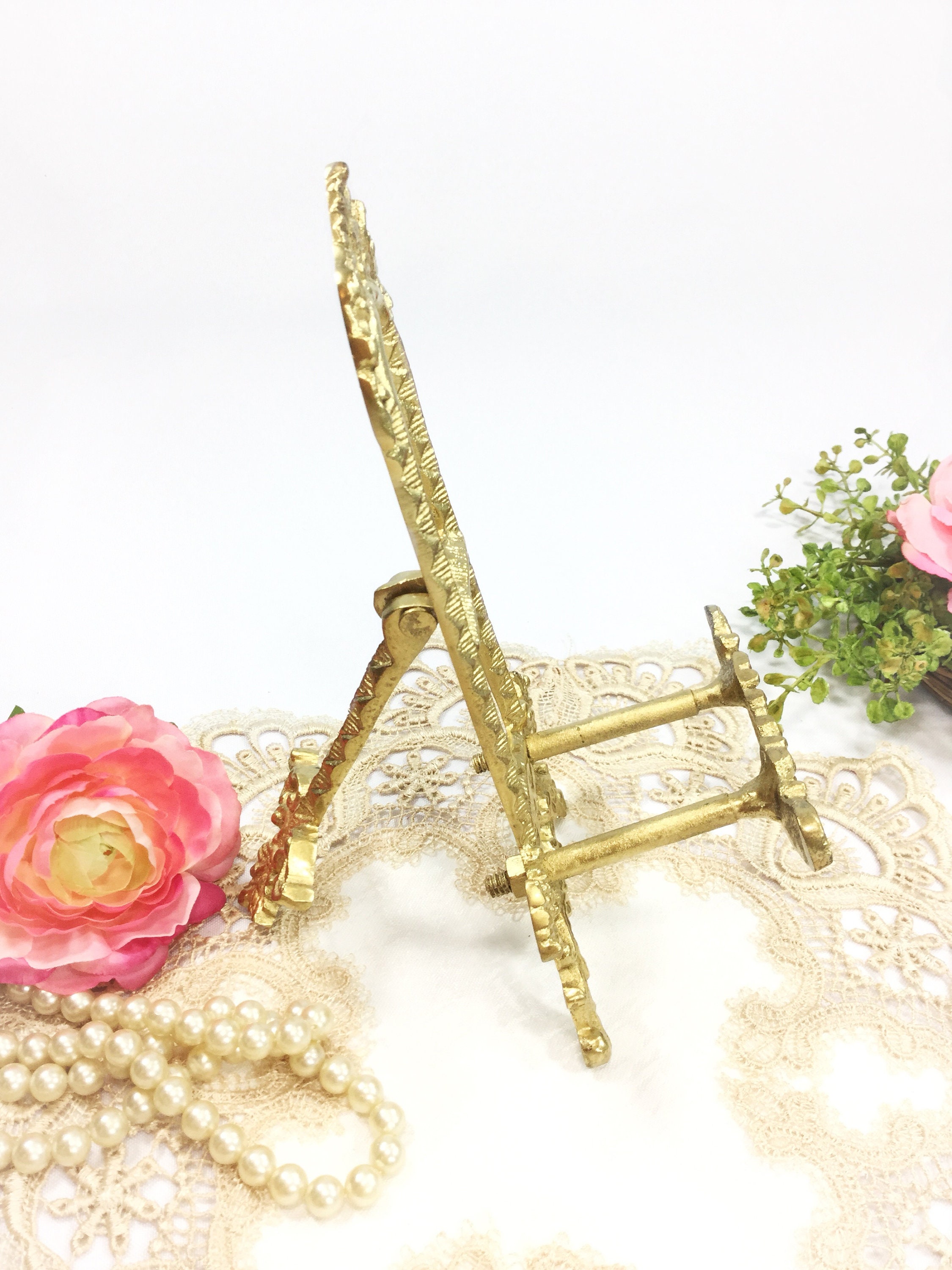 Large Gold Easel, Gold Book Stand, Gold Easel, Plate Display Stand