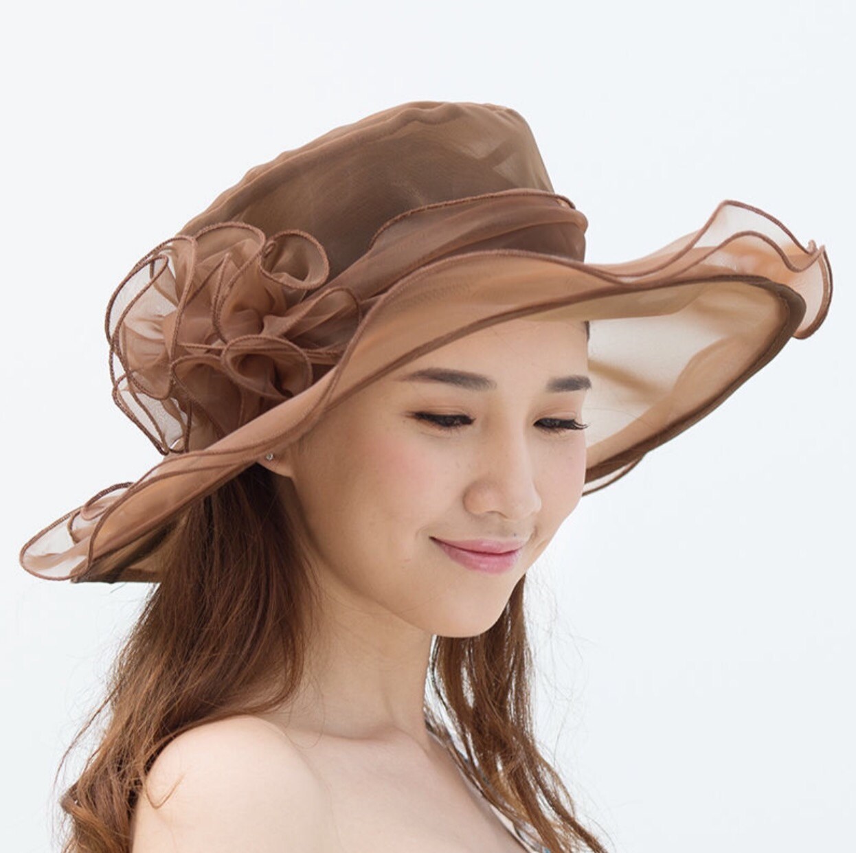 Elegant Ladies Sheer Brown Coffee Tea Party Hat, Summer Hat, Dress Up