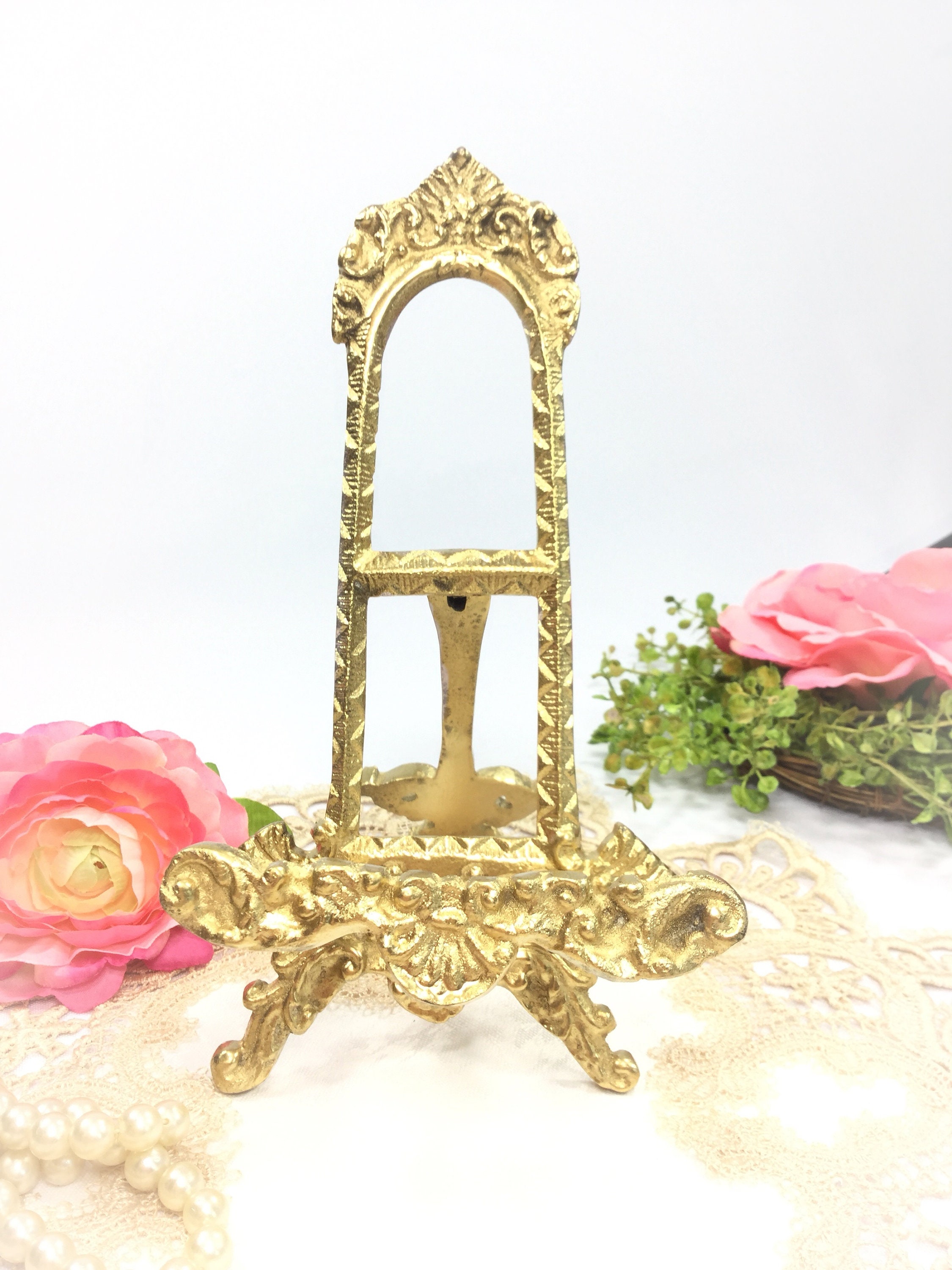 Large Gold Easel, Gold Book Stand, Gold Easel, Plate Display Stand