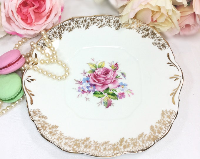 Vintage Balfour Bone China Cake Plate, Rose Floral Serving Dish, England #A285