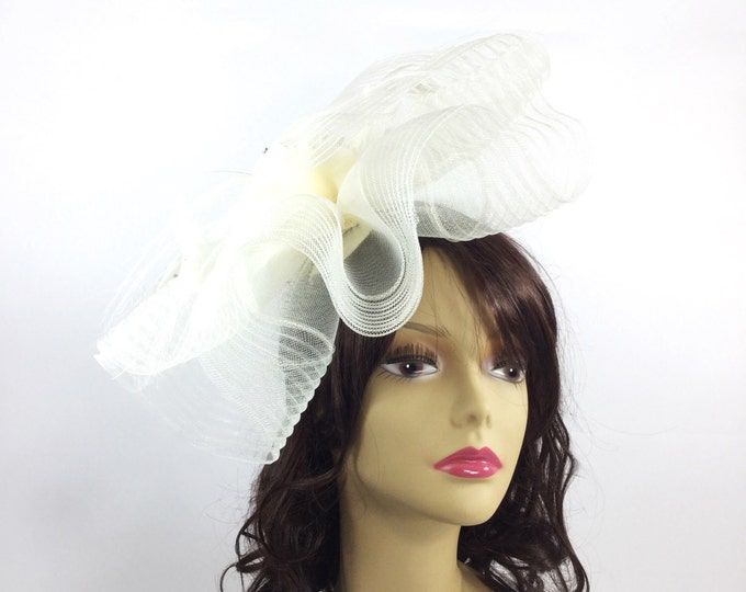 Ivory Beige Fascinator Hair Clip Pillbox Tea Hat Sinamay Hair Band Headpiece For Weddings, Dress up, Bridal Showers, Tea time #A118