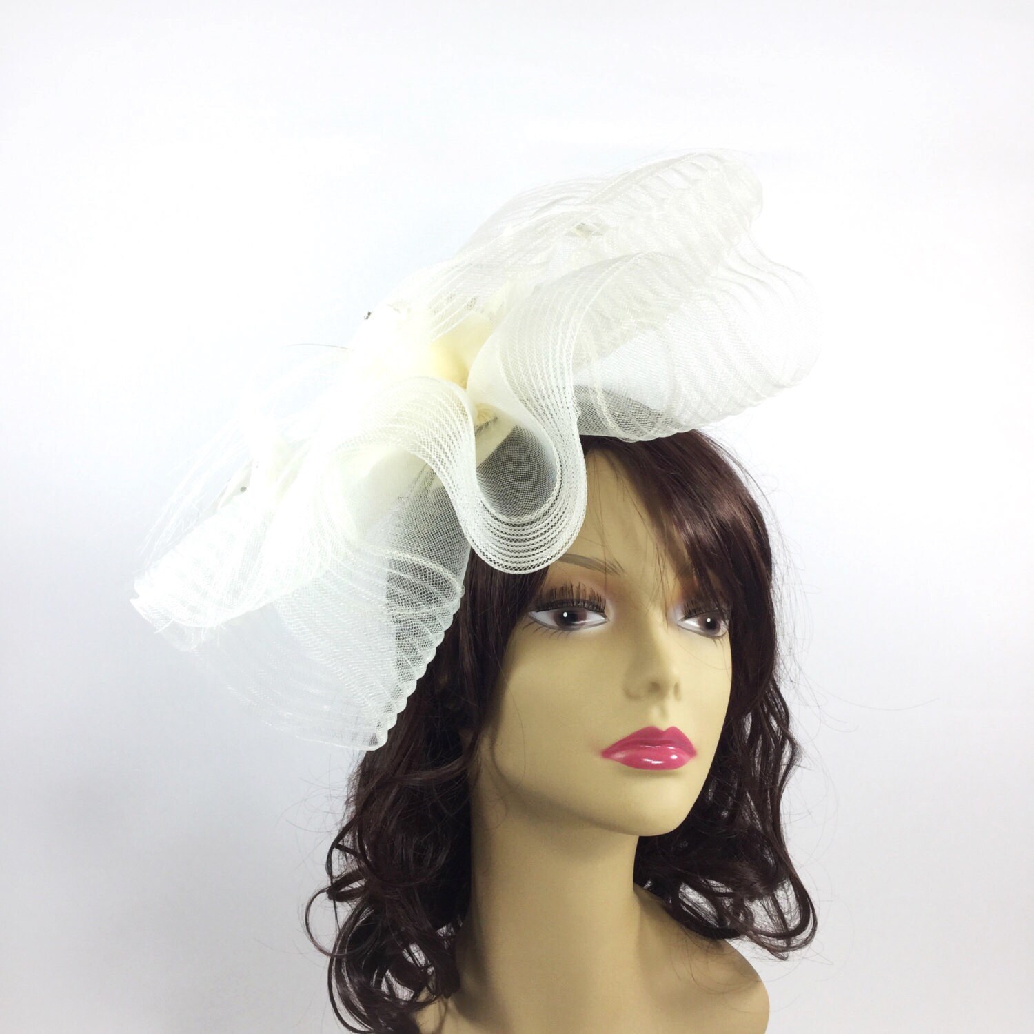 Ivory Beige Fascinator Hair Clip Pillbox Tea Hat Sinamay Hair Band