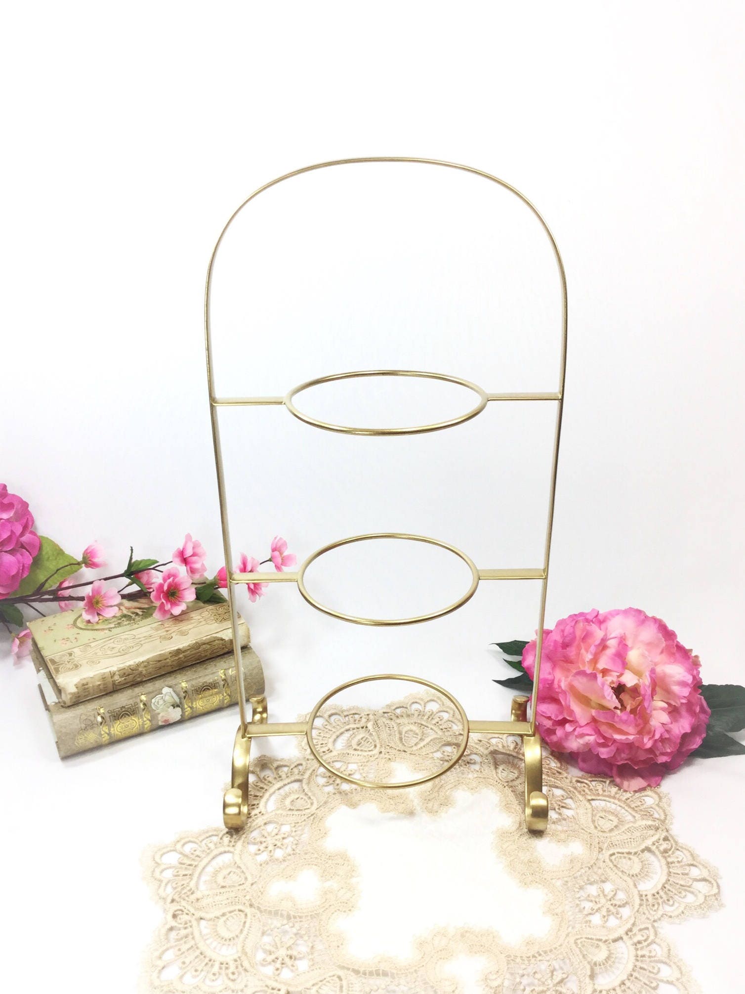 English Gold 3 Tier Gold Tea Cup Display Stand, Teacup Holder, Teacup