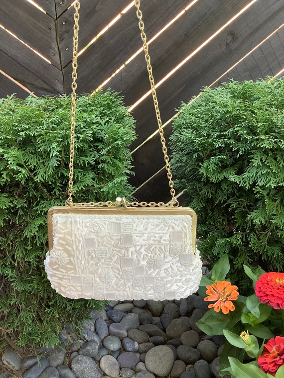 Vintage Ivory Beaded Evening Bag, Ivory Beaded Ha… - image 5