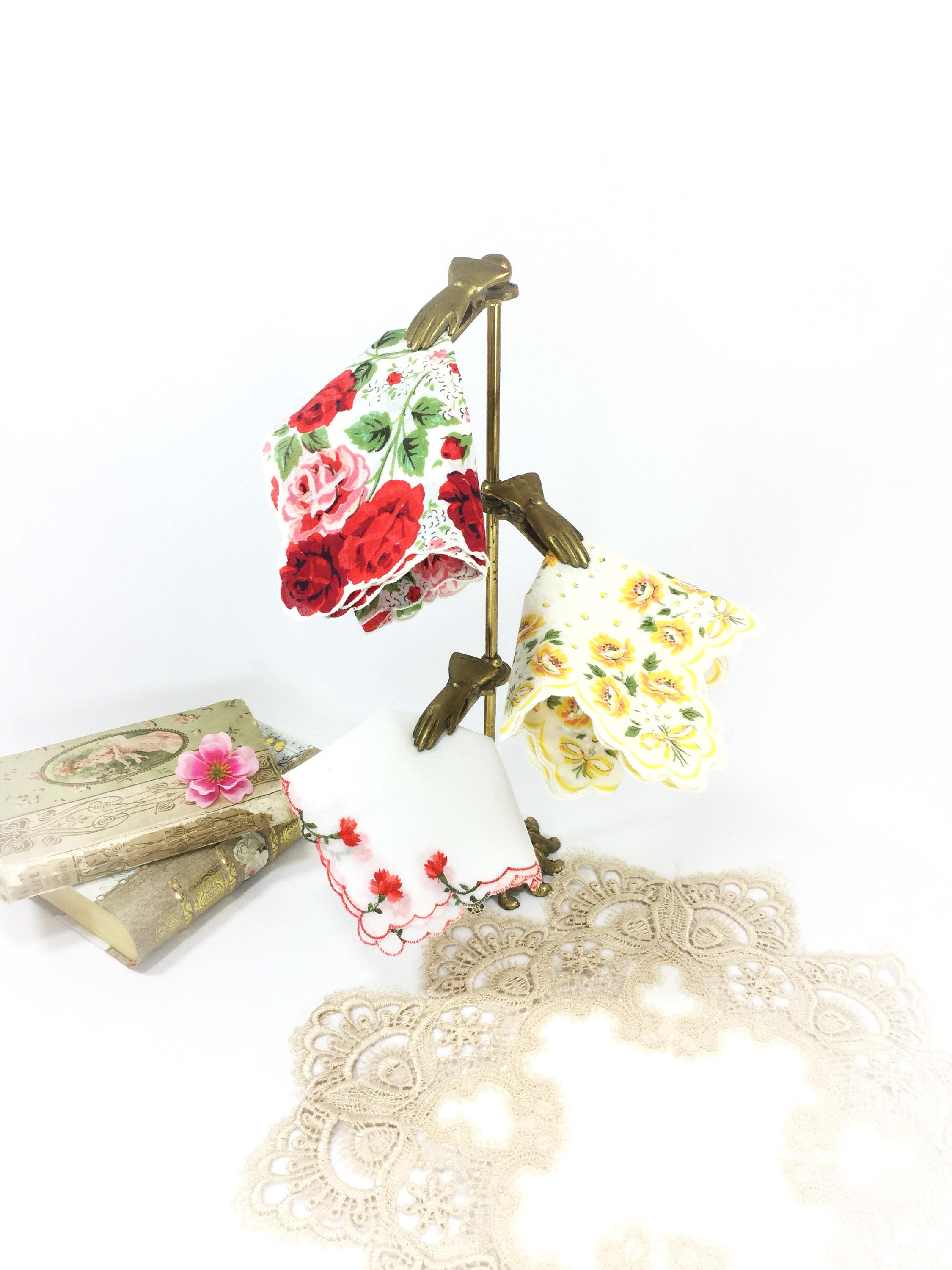 Vintage Victorian Brass 4 Hand Clip Stand, Business Card Holder