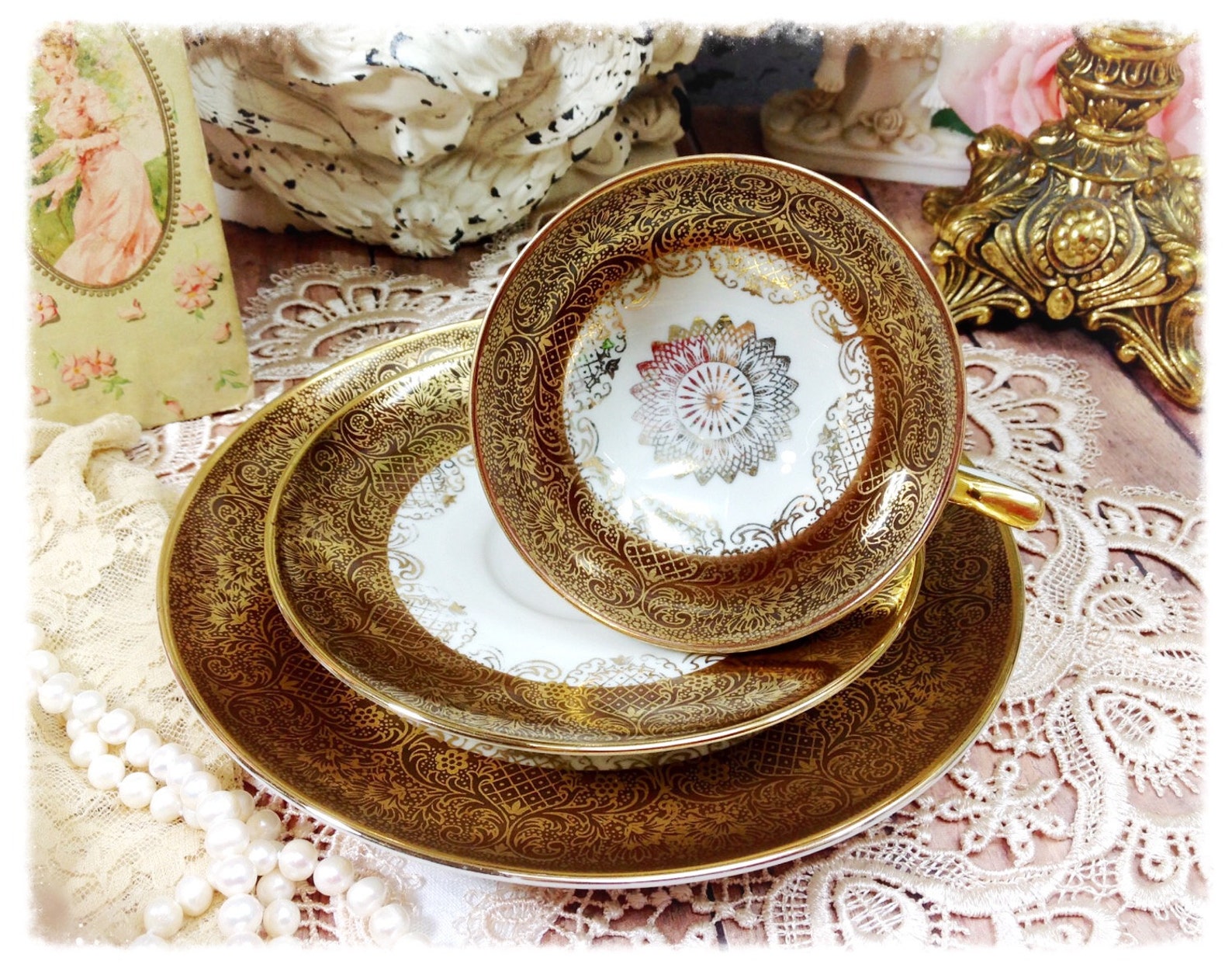 Vintage Winterling Roslau Bavaria Gold Lace Filigree Over Etsy