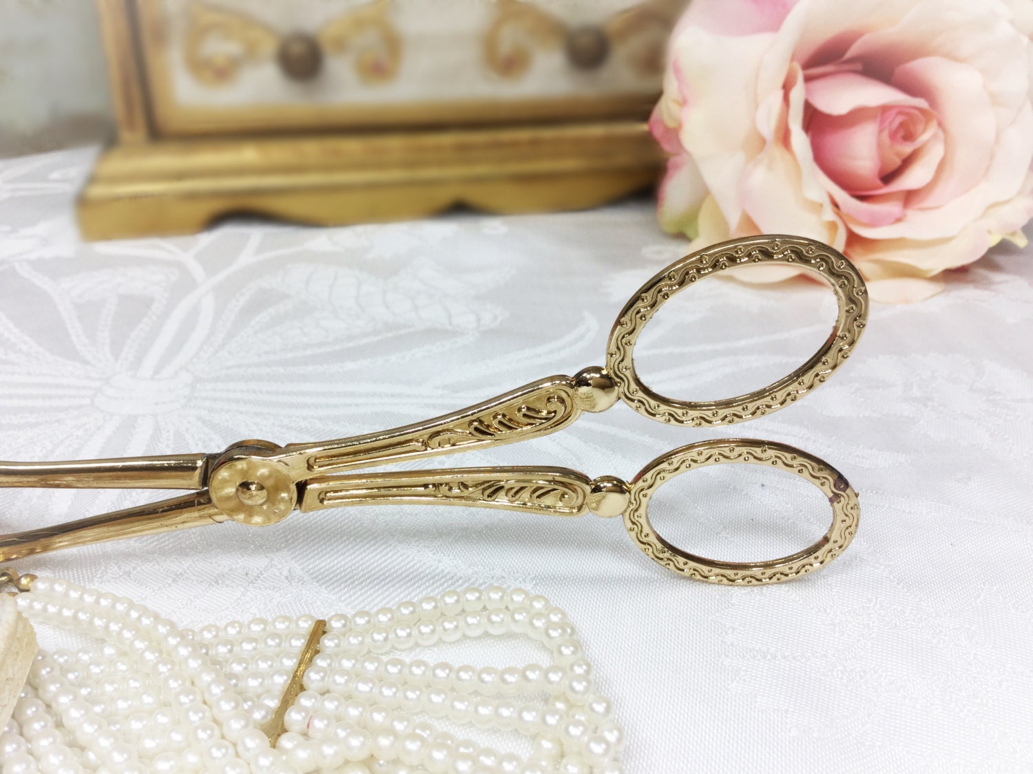 Ornate Gold Serving Tong, Pastry Tongs, Dessert Tongs, Hollywood