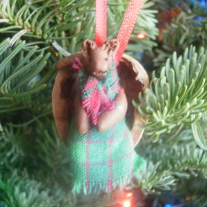 Walnut Creatures - Mr. Squirrel. Adorable Miniature Polymer Clay Christmas Holiday Ornament. One of a Kind Unique Gift Idea, Tree Decoration