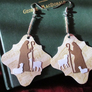 Christmas Ephemeral Earrings. Paper Statement Earrings - "While Shepherds Watched Their Flock." Die Cut on Music Print Cardstock with Beads