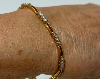 Vintage ROMAN Bracelet. Signed. Crystal Rhinestone Tennis 7 1/2” Line Gold Plated Gift for Mom. Mother’s Day. Gift Boxed