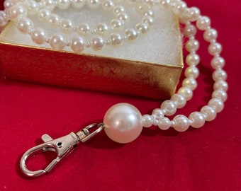 Pearl Lanyard Name Tag. Break Resistant Light Weight Acrylic  Faux Pearls. Made with SOFT FLEX Beading Wire.